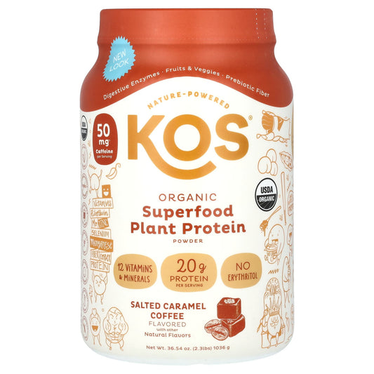 KOS-Organic Superfood Plant Protein Powder-Salted Caramel Coffee-2.3 lbs (1,036 g)