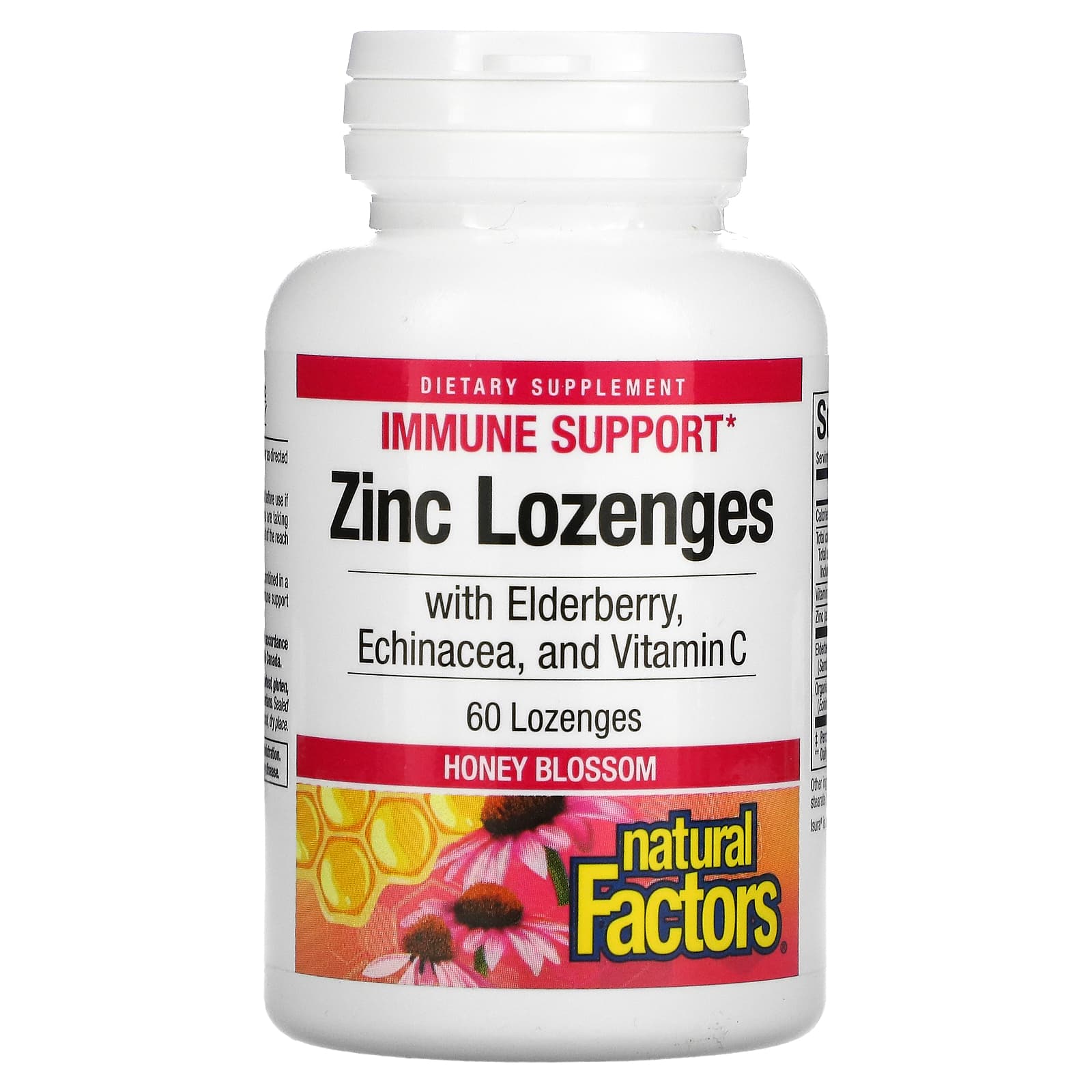 Natural Factors-Zinc Lonzenges-With Elderberry-Echinacea & Vitamin C-Honey Blossom-60 Lozenges