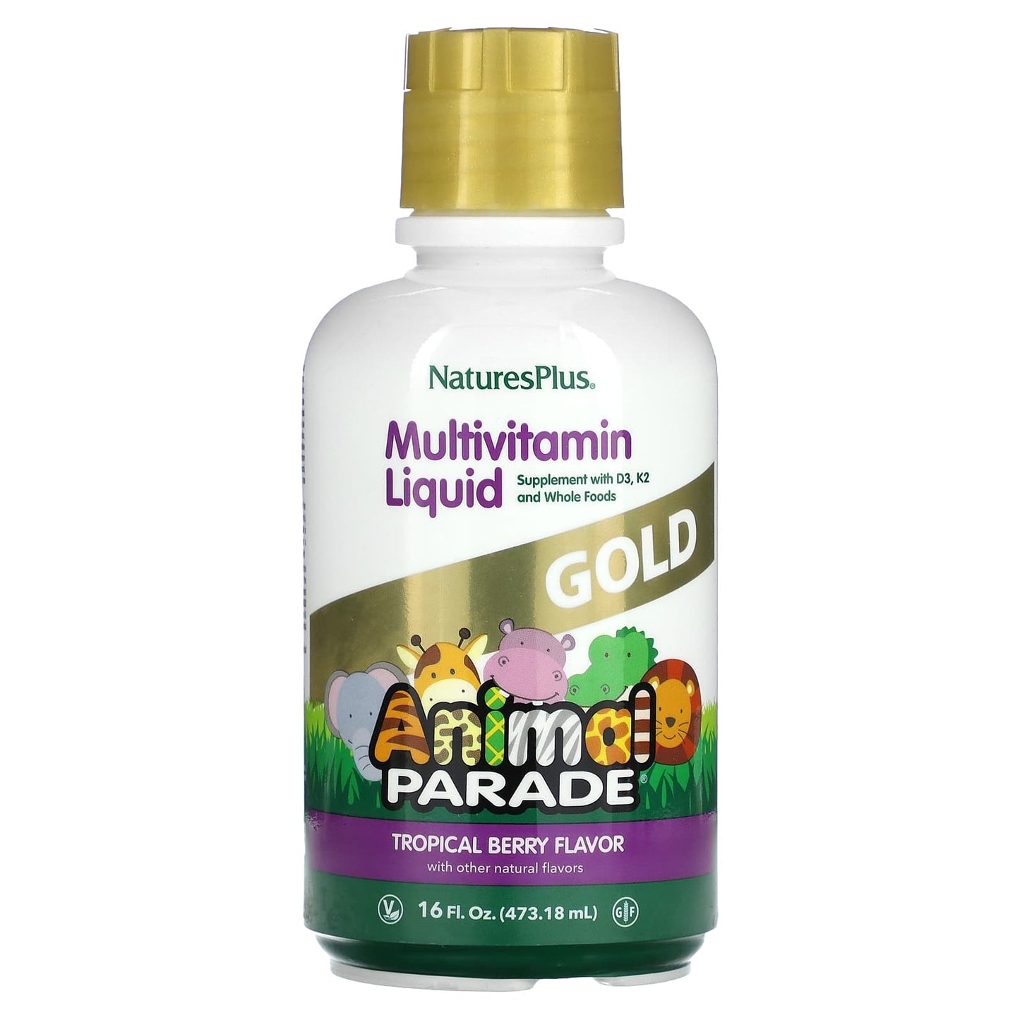 NaturesPlus-Children's Animal Parade Gold Multivitamin Liquid-Tropical Berry-16 fl oz (473.18 ml)