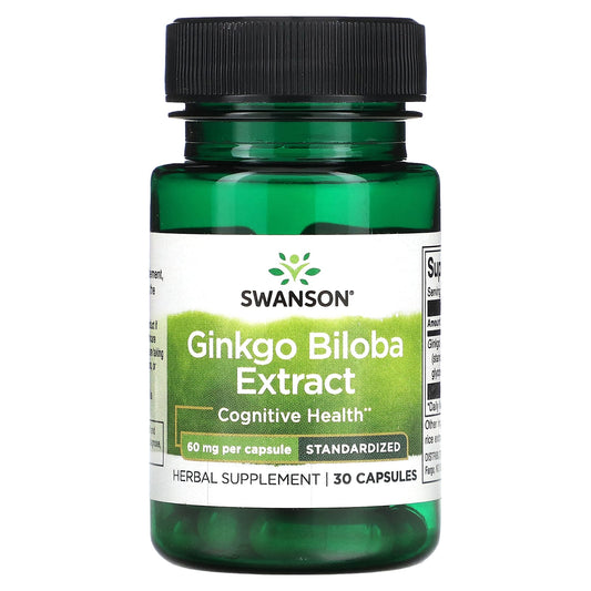 Swanson-Ginkgo Biloba Extract-Standardized-60 mg-30 Capsules