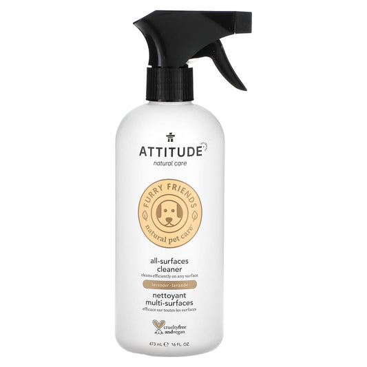 ATTITUDE-Furry Friends-Natural Pet Care-All-Surfaces Cleaner-Lavender-16 fl oz (473 ml)