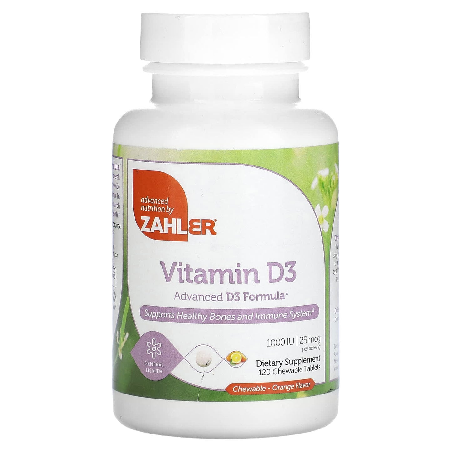 Zahler-Vitamin D3-Advanced D3 Formula-Orange-25 mcg (1,000 IU)-120 Chewable Tablets