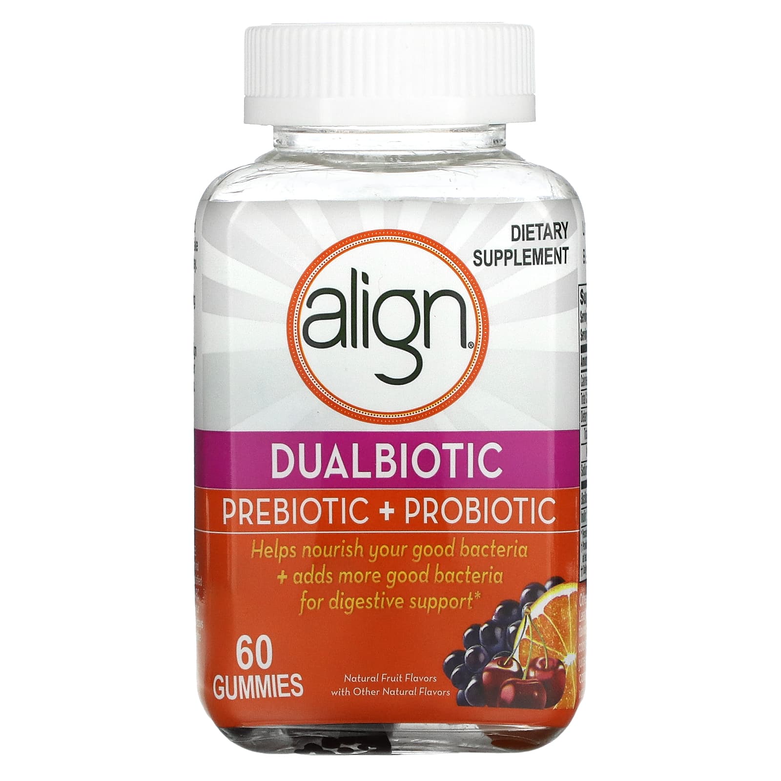 Align Probiotics-Dualbiotic-Prebiotic + Probiotic-Natural Fruit-60 Gummies