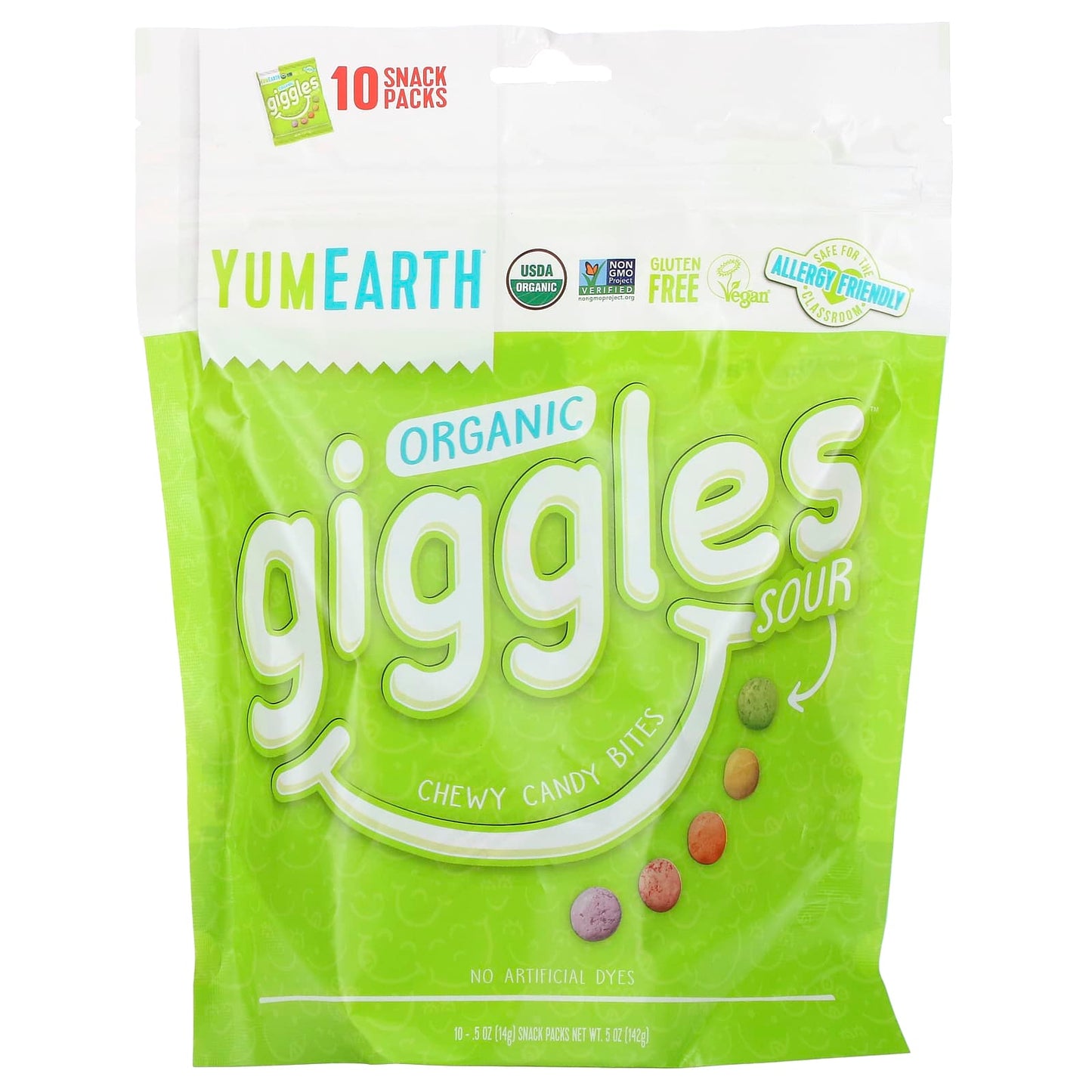 YumEarth-Organic Giggles-Sour-10 Snack Packs-0.5 oz (14 g) Each