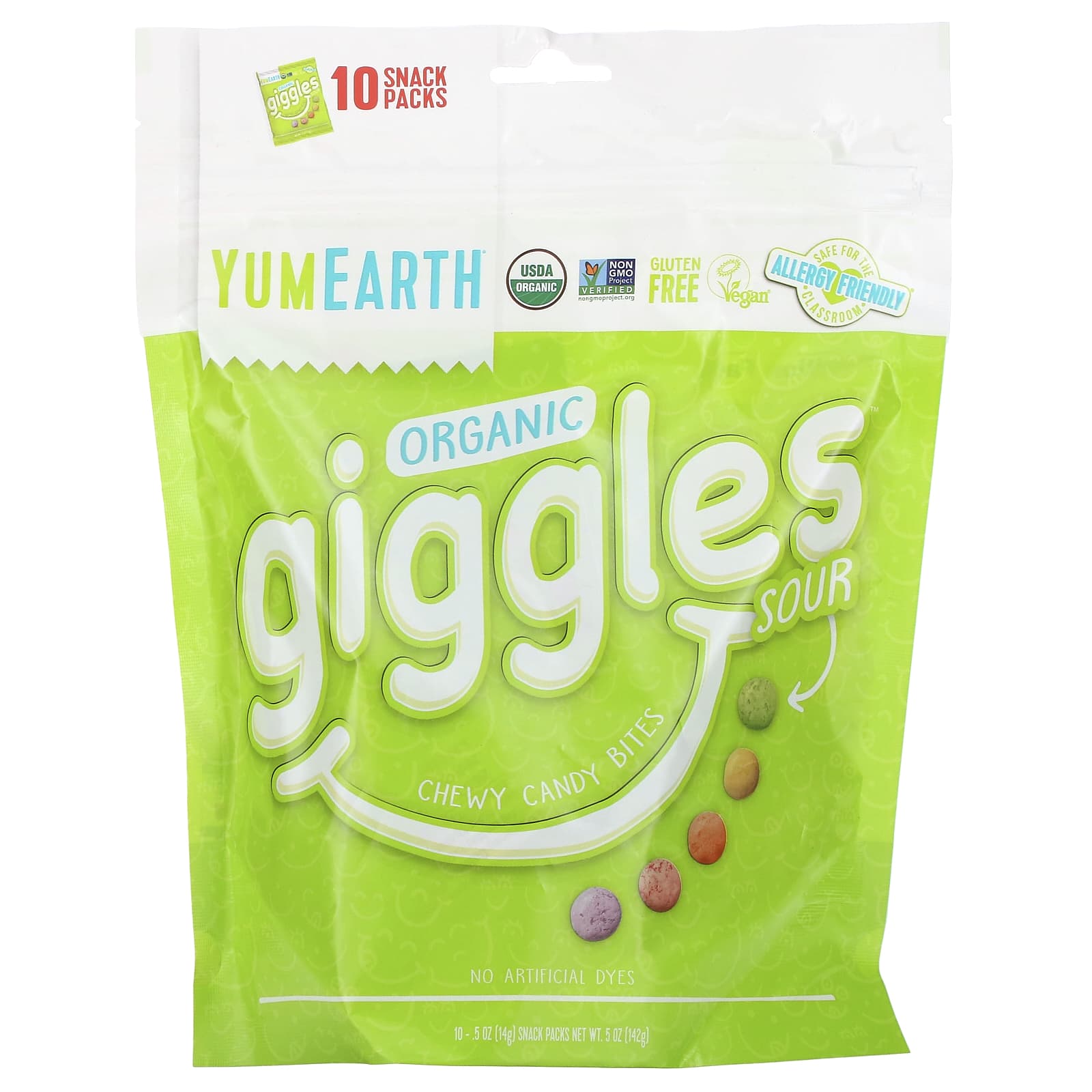 YumEarth-Organic Giggles-Sour-10 Snack Packs-0.5 oz (14 g) Each