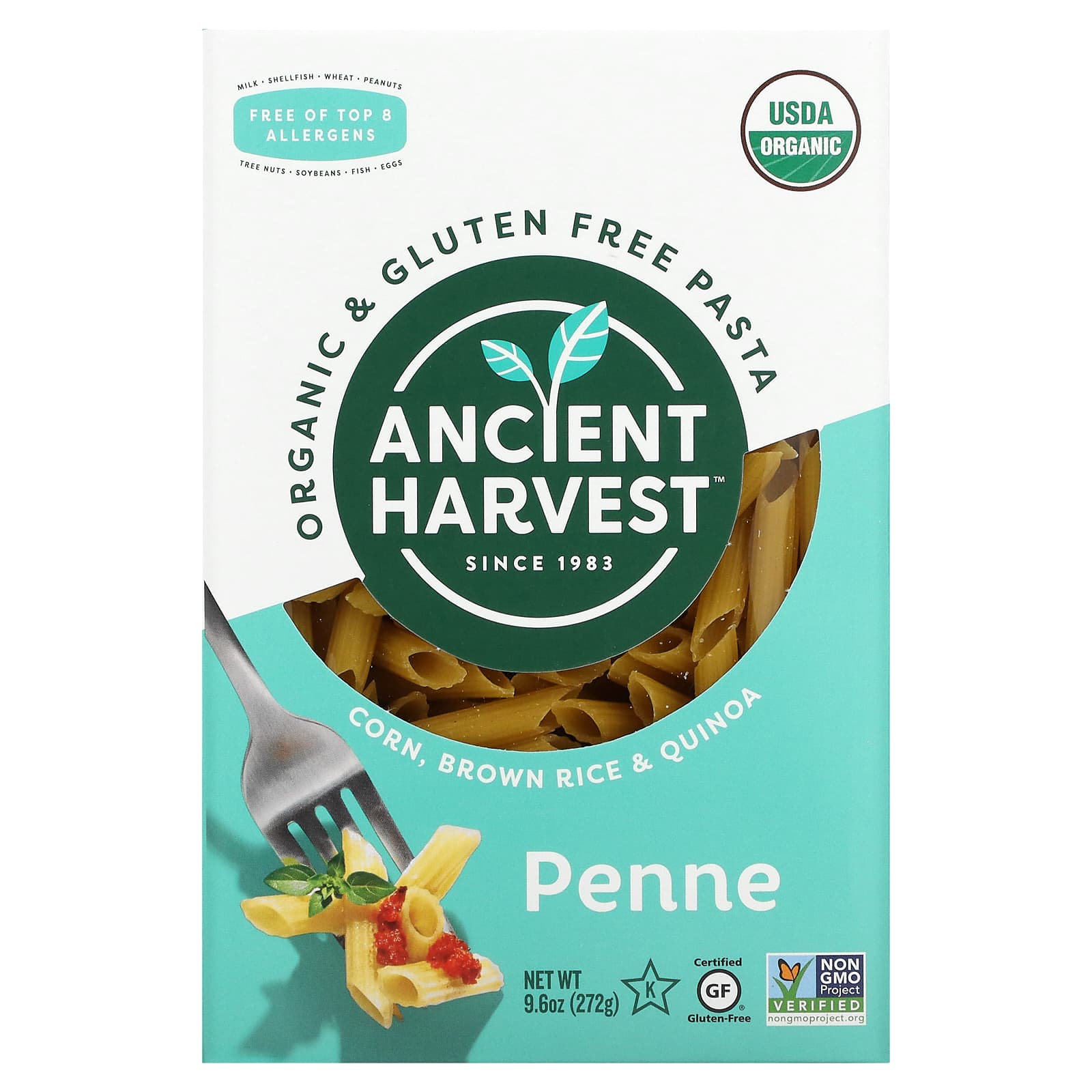 Ancient Harvest-Organic & Gluten Free Pasta-Penne-Corn-Brown Rice & Quinoa-9.6 oz (272 g)