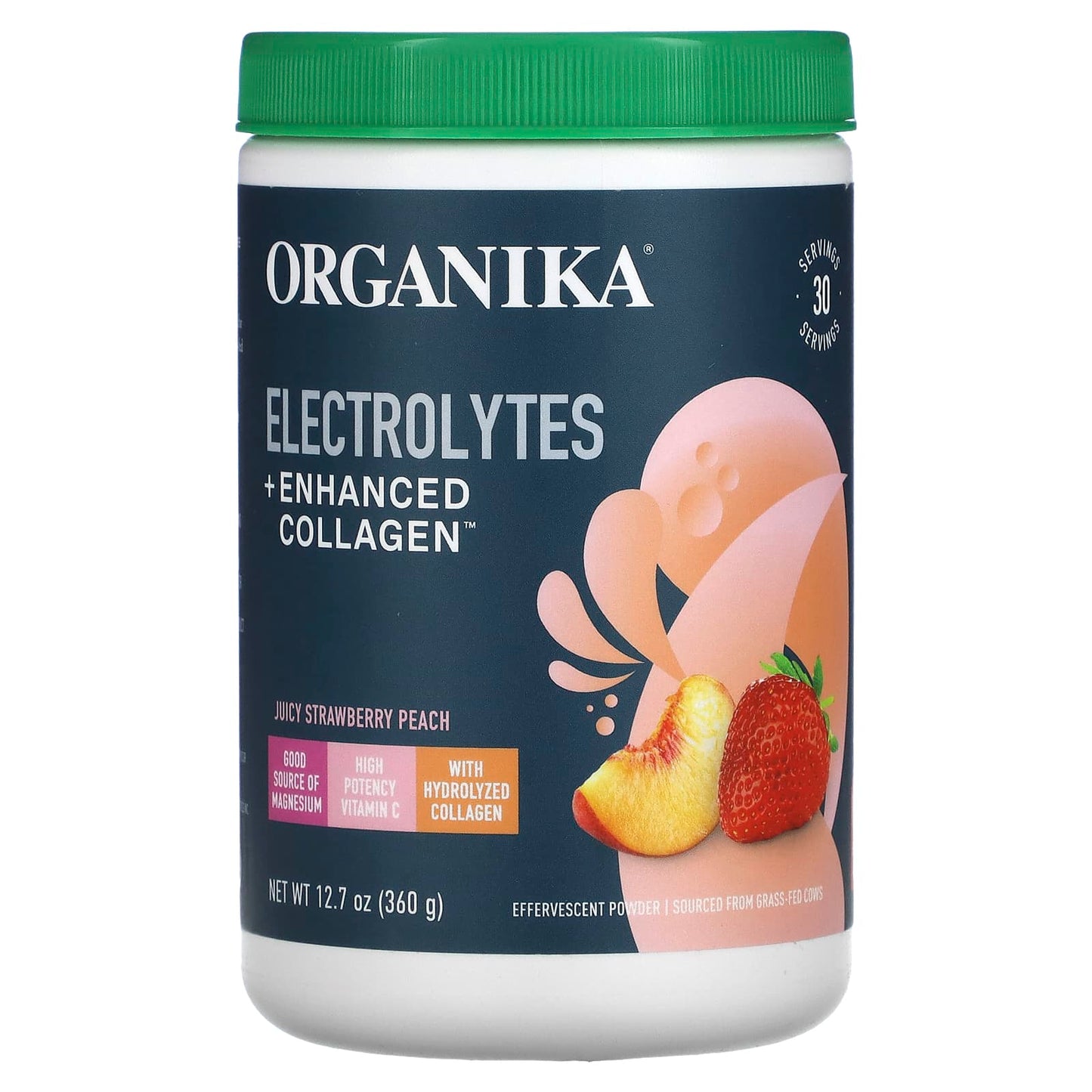 Organika-Electrolytes + Enhanced Collagen-Juicy Strawberry Peach-12.7 oz (360 g)