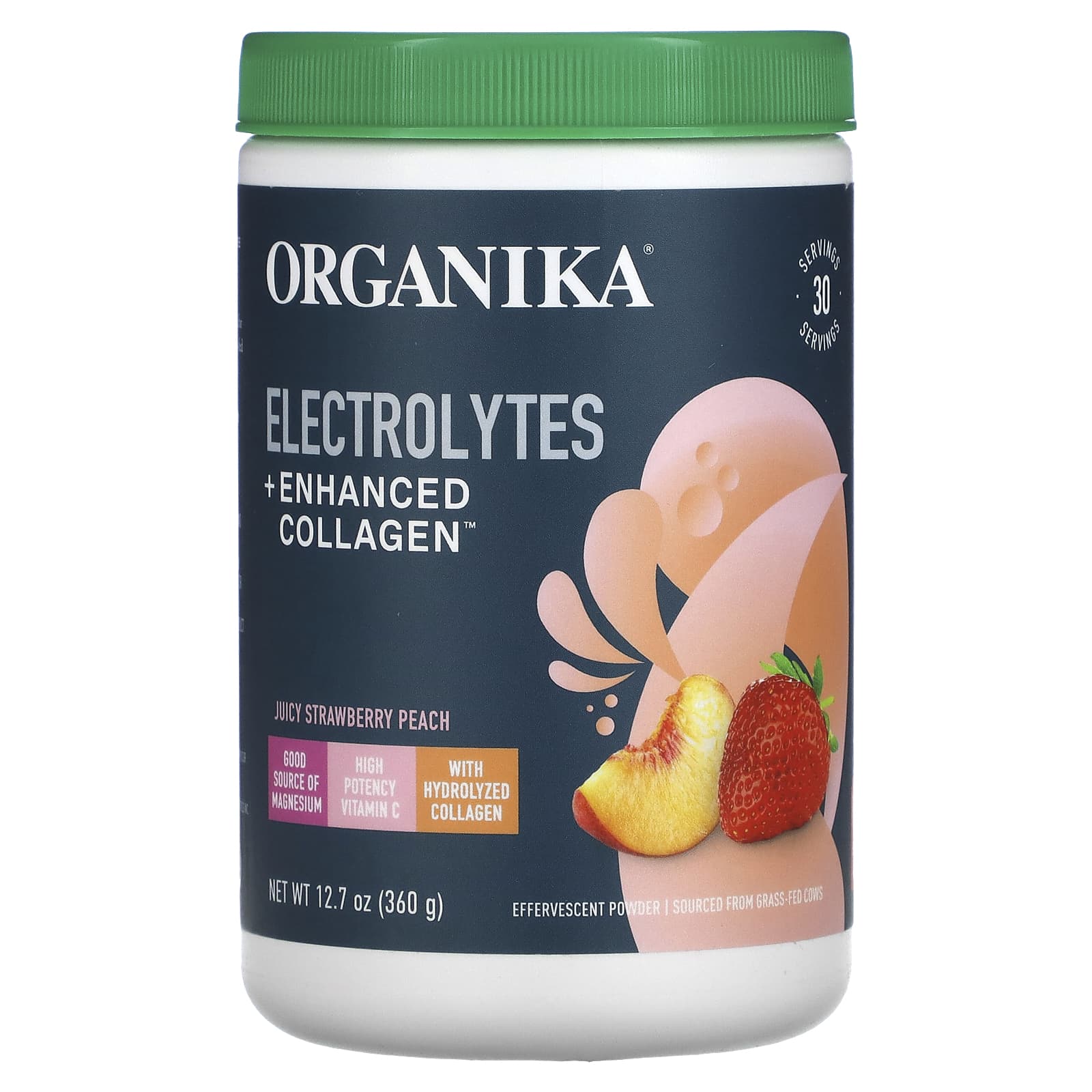 Organika-Electrolytes + Enhanced Collagen-Juicy Strawberry Peach-12.7 oz (360 g)