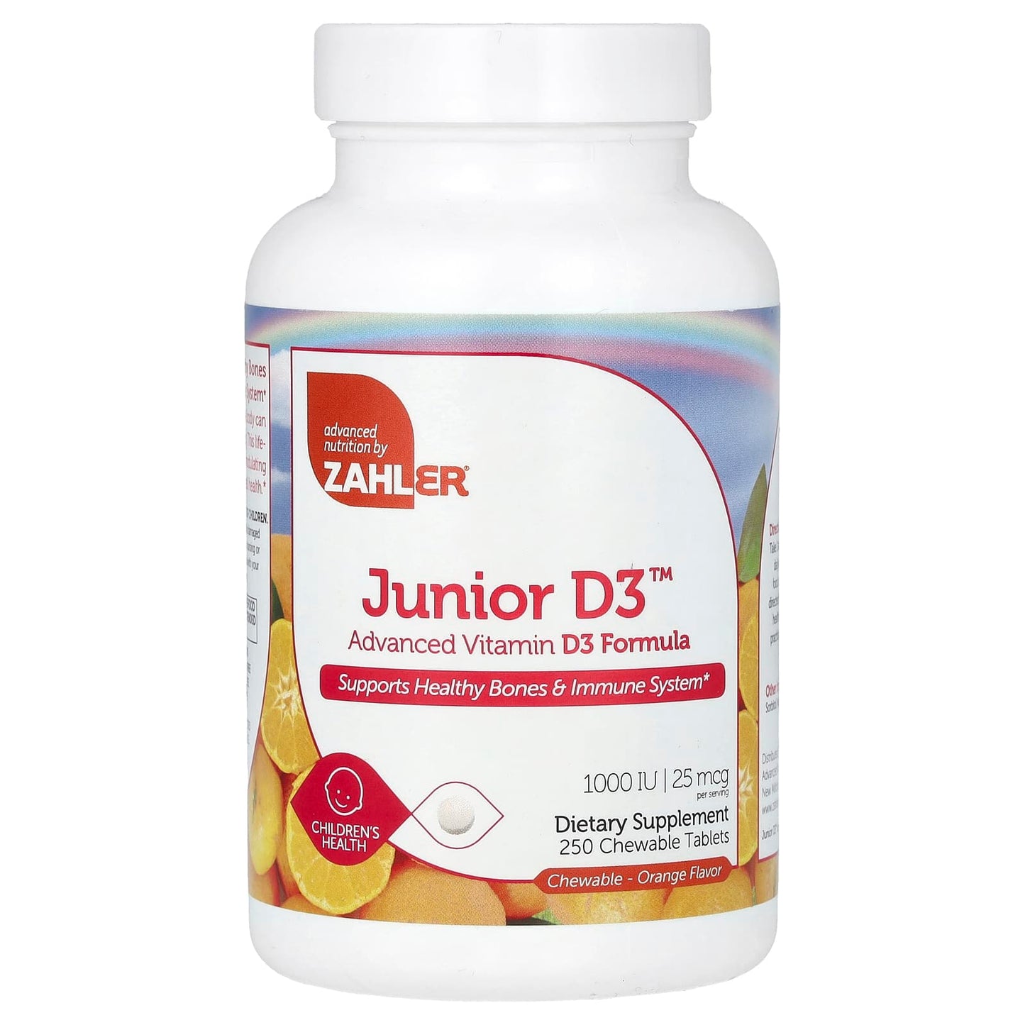 Zahler-Junior D3-Advanced Vitamin D3 Formula-Orange-25 mcg (1,000 IU)-250 Chewable Tablets