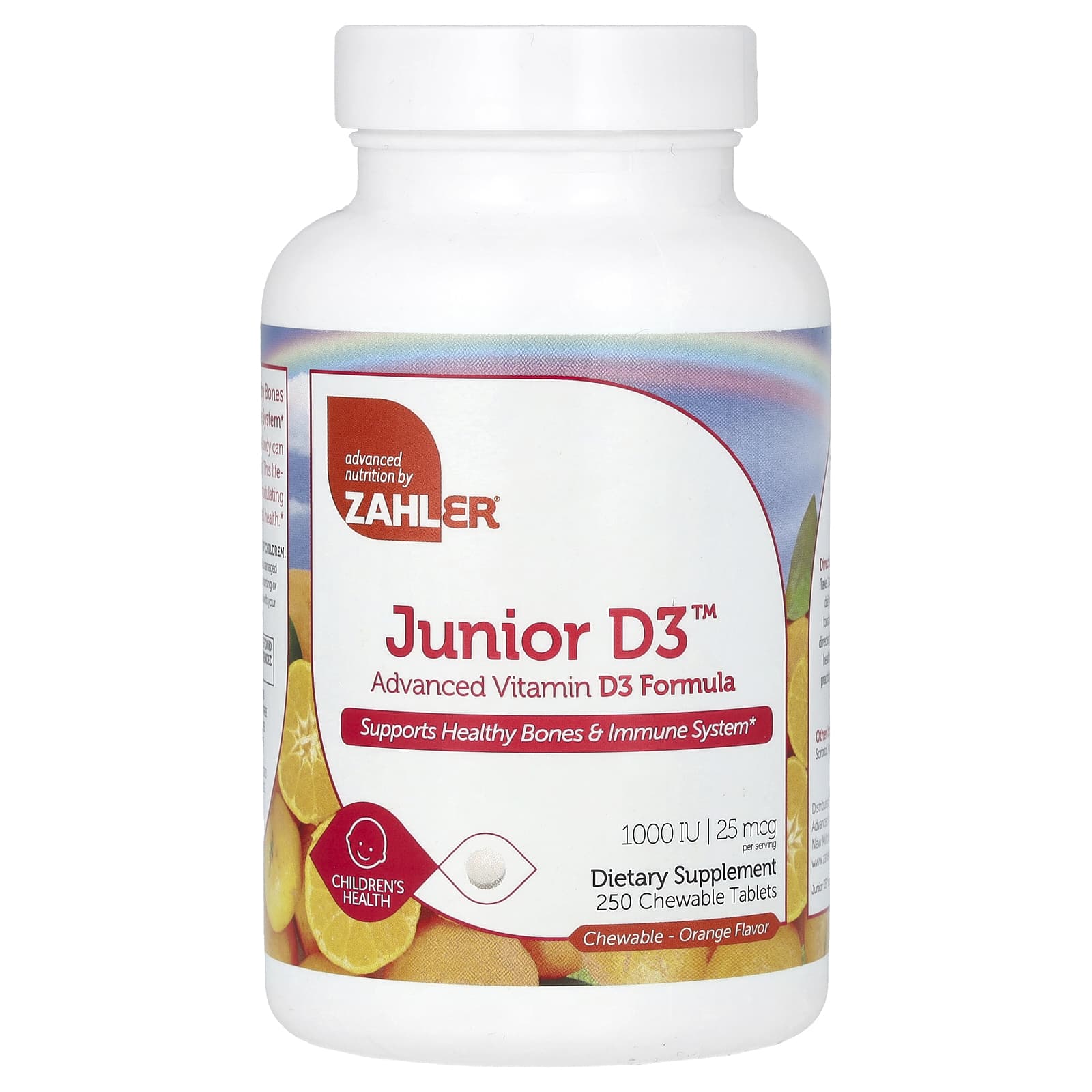 Zahler-Junior D3-Advanced Vitamin D3 Formula-Orange-25 mcg (1,000 IU)-250 Chewable Tablets