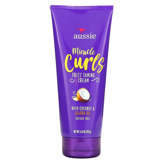 Aussie-Miracle Curls-Frizz Taming Cream with Coconut & Jojoba Oil-6.8 oz (193 g)