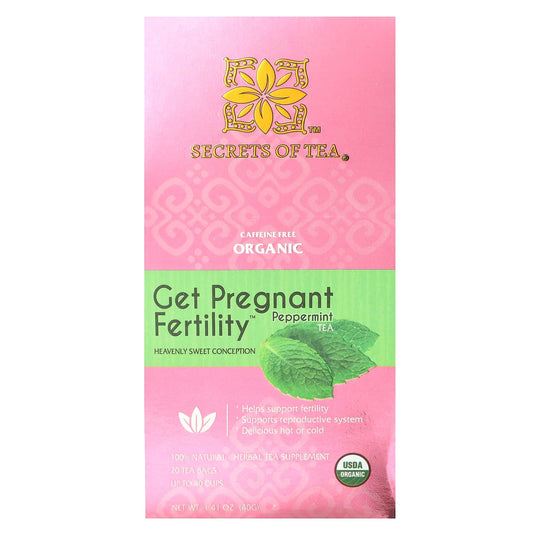 Secrets of Tea-Organic Get Pregnant Fertility Tea-Peppermint-Caffeine Free-20 Tea Bags-1.41 oz (40 g)