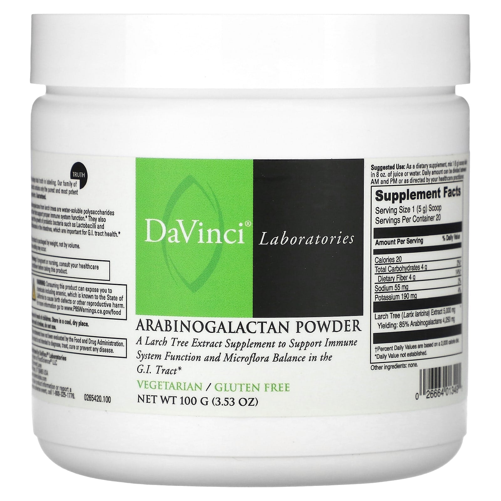 DaVinci Laboratories of Vermont-Arabinogalactan Powder-3.53 oz (100 g)