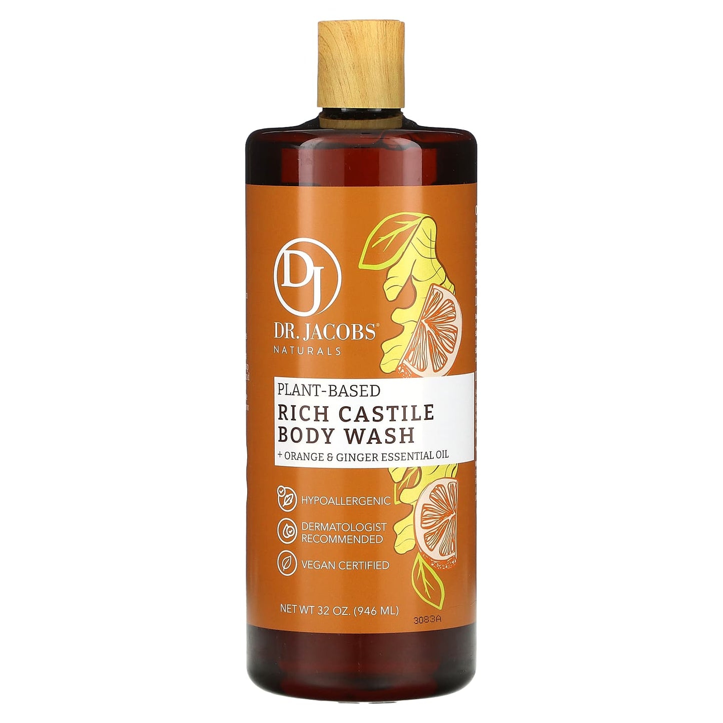 Dr. Jacobs Naturals-Plant-Based Rich Castile Body Wash + Orange & Ginger Essential Oil-32 oz (946 ml)