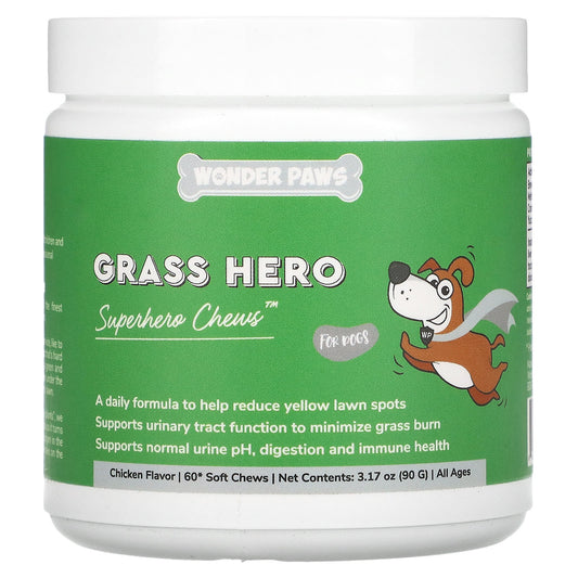 Wonder Paws-Grass Hero-Superhero Chews For Dogs-All Ages-Chicken -60 Soft Chews-3.17 oz (90 g)