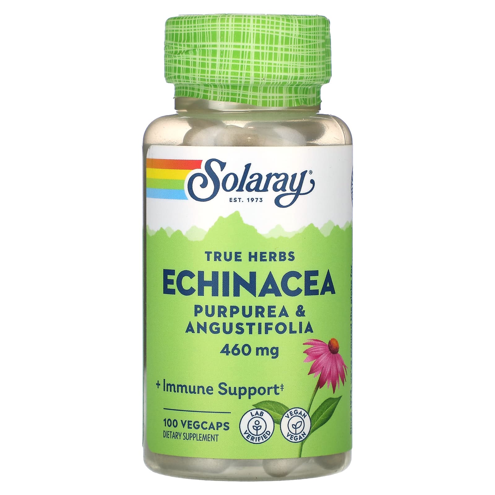 Solaray-True Herbs-Echinacea-Purpurea & Angustifolia-460 mg-100 VegCaps