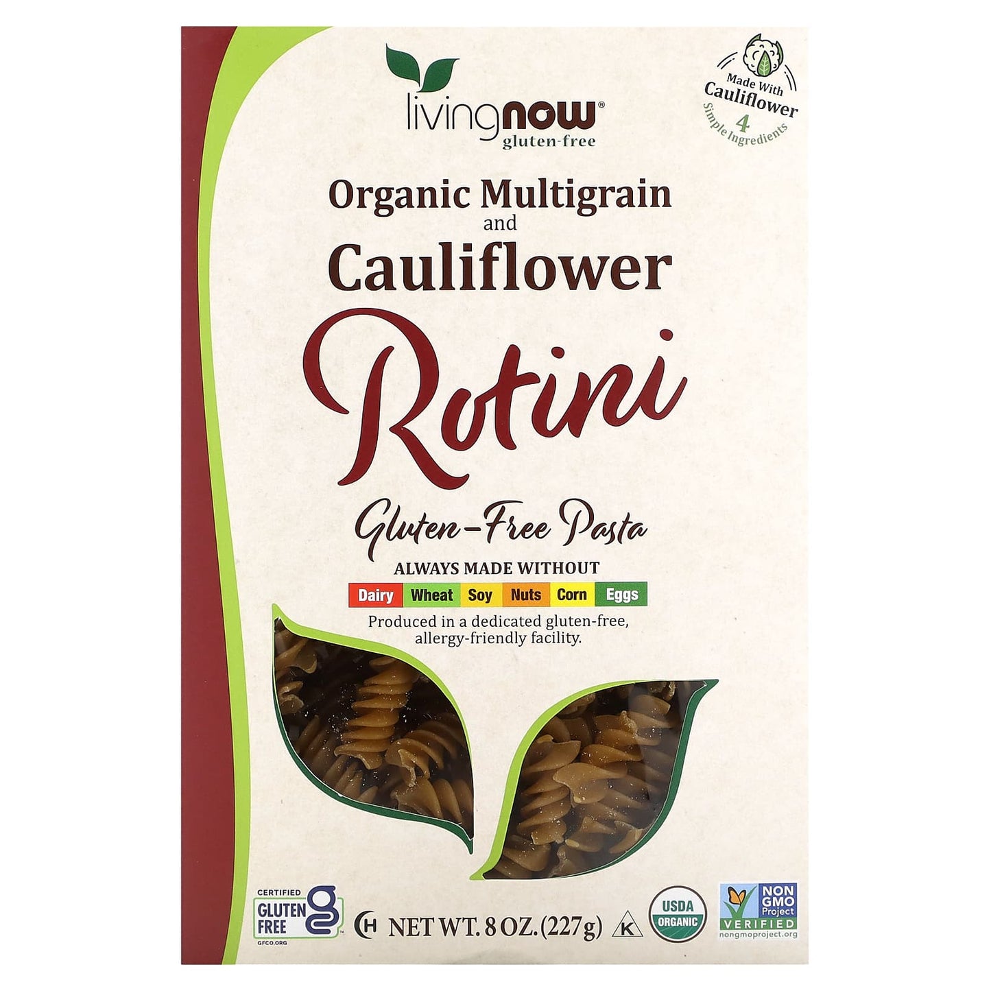 NOW Foods-Organic Multigrain and Cauliflower Rotini-Gluten Free-8 oz (227 g)