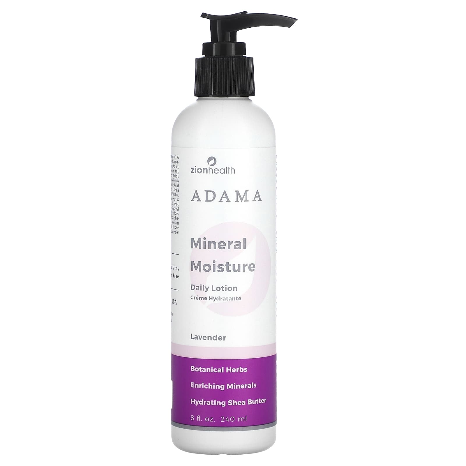 Zion Health-Adama-Mineral Moisture Daily Lotion-Lavender-8 fl oz (240 ml)