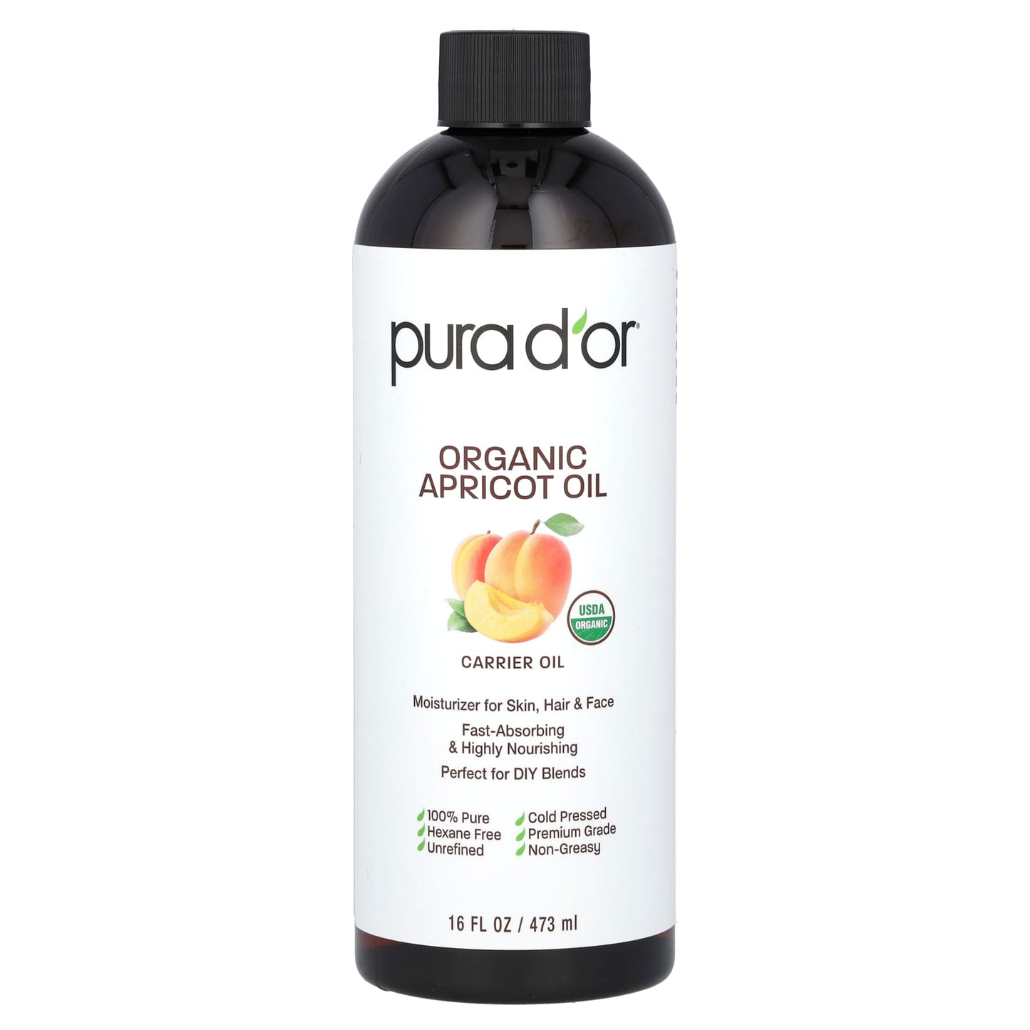 Pura D'or-Organic Apricot Oil-16 fl oz (473 ml)