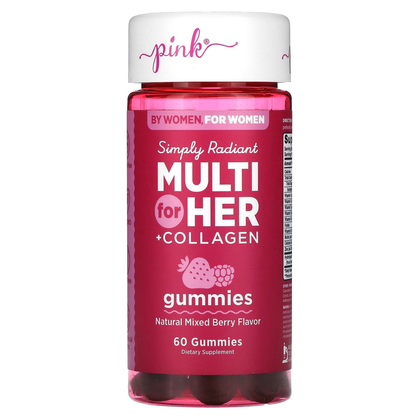 Pink-Simply Radiant Multi For Her + Collagen-Mixed Berry-60 Gummies