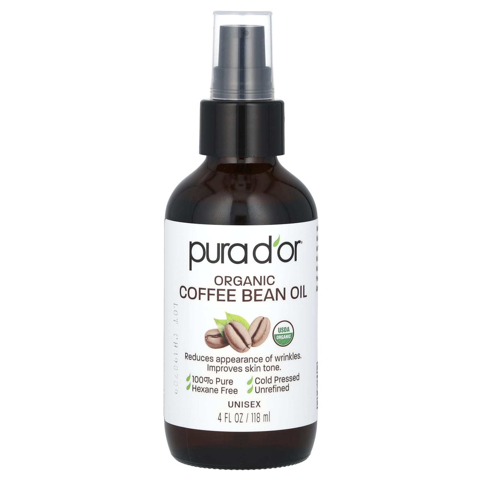 Pura D'or-Organic Coffee Bean Oil-4 fl oz (118 ml)