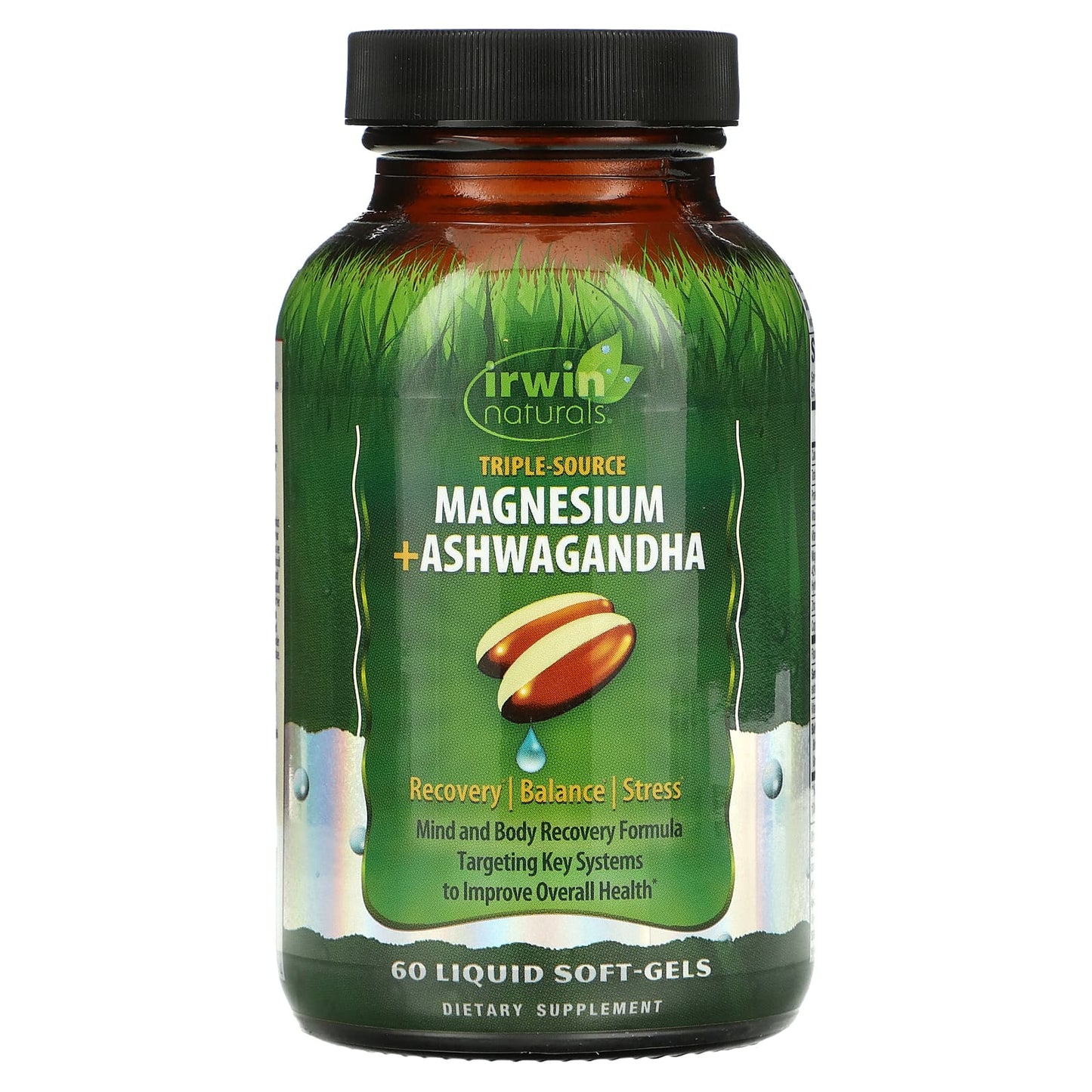 Irwin Naturals-Triple Source Magnesium + Ashwagandha-60 Liquid Soft-Gels