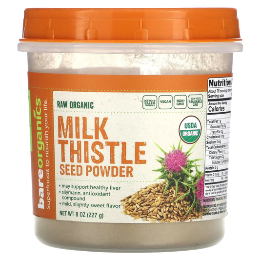 BareOrganics-Raw Organic Milk Thistle Seed Powder-8 oz (227 g)