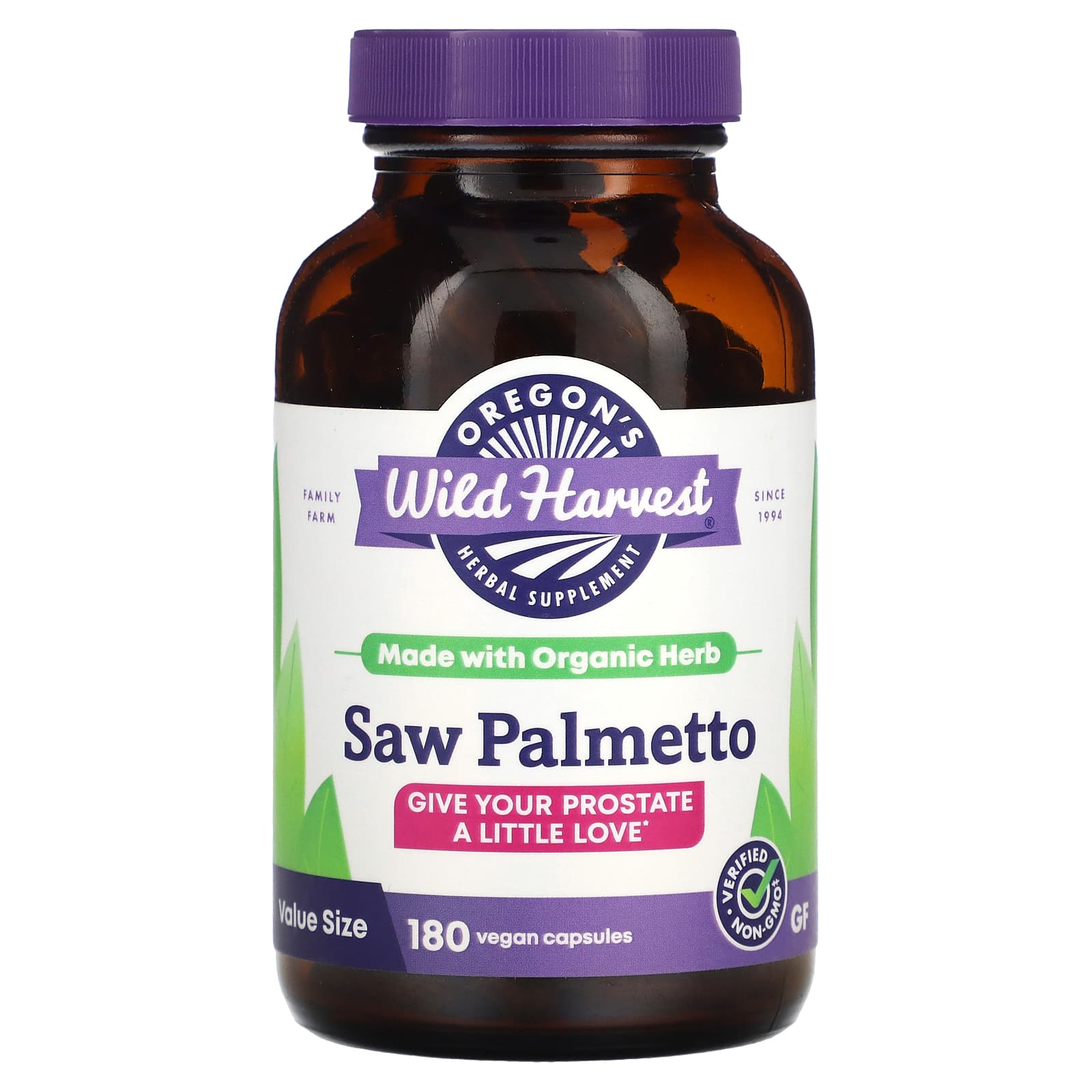 Oregon's Wild Harvest-Saw Palmetto-180 Vegan Capsules