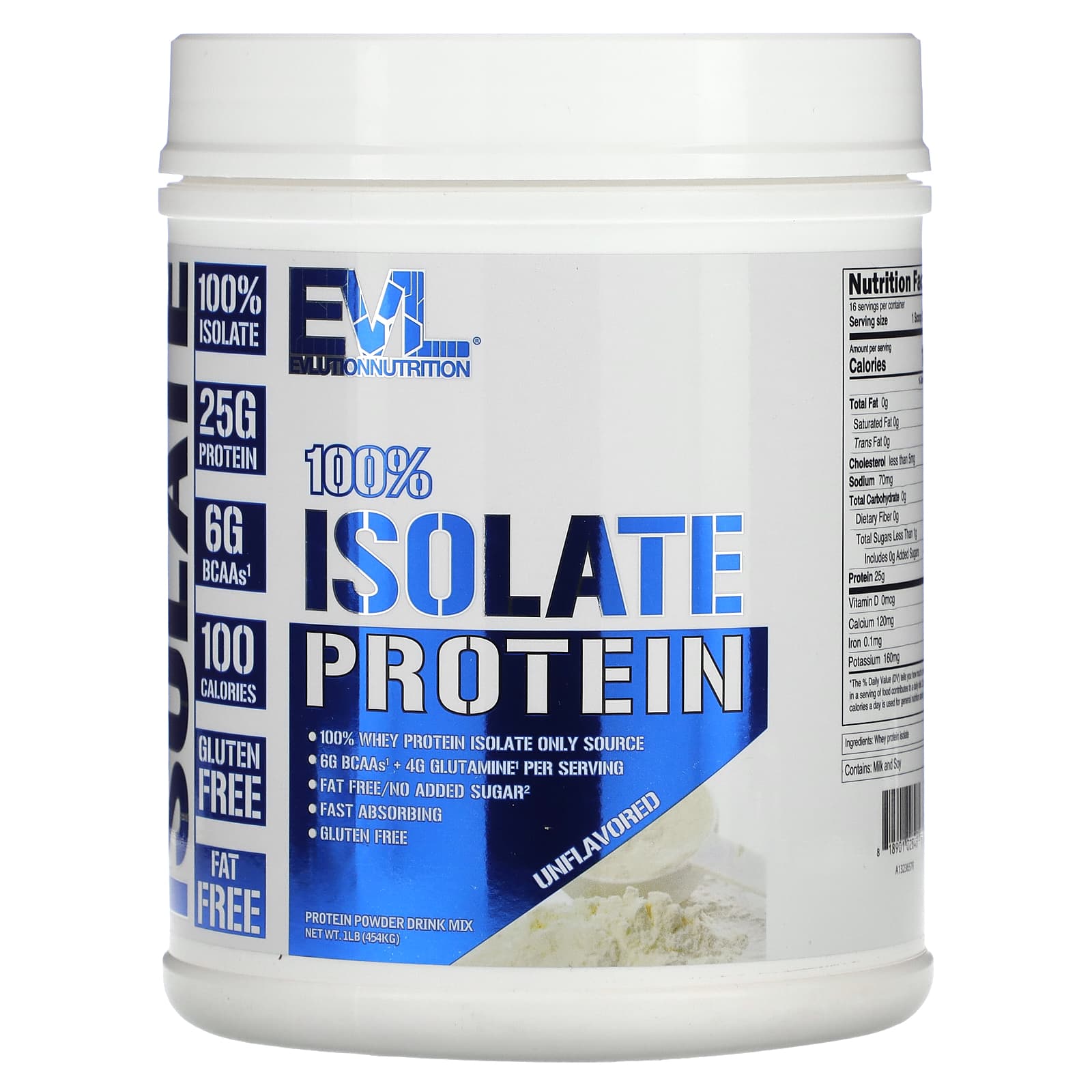 EVLution Nutrition-100% Isolate Protein-Unflavored-1 lbs (454 g)