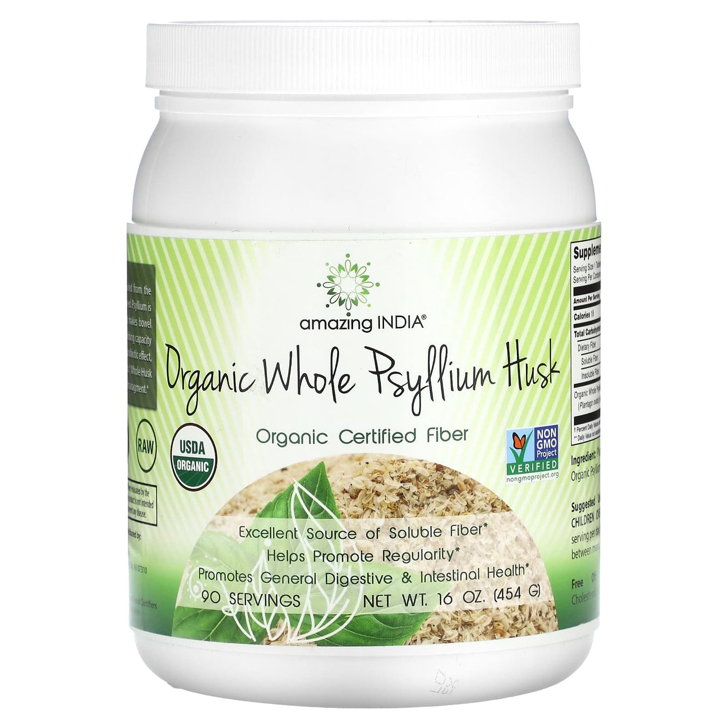 Amazing India-Organic Whole Psyllium Husk-16 oz (454 g)