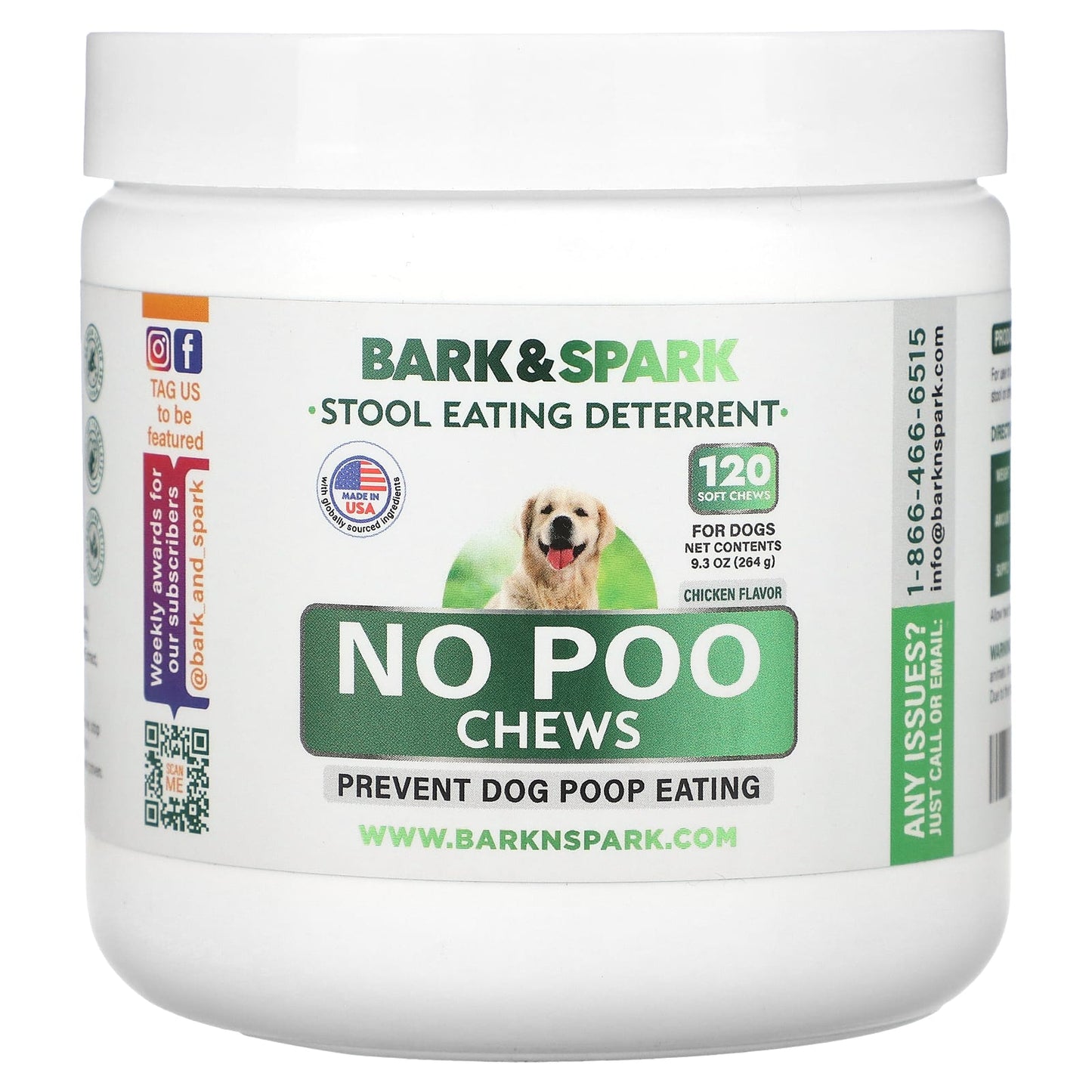 Bark&Spark-No Poo Chews-For Dogs-Chicken -120 Soft Chews-9.3 oz (264 g)