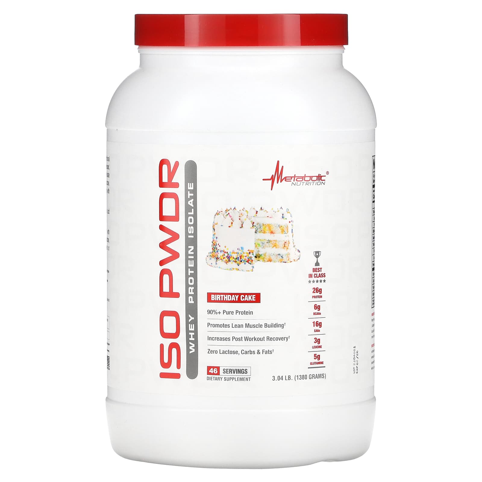 Metabolic Nutrition-ISOpwdr-Whey Protein Isolate-Birthday Cake-3.04 lb (1,380 g)