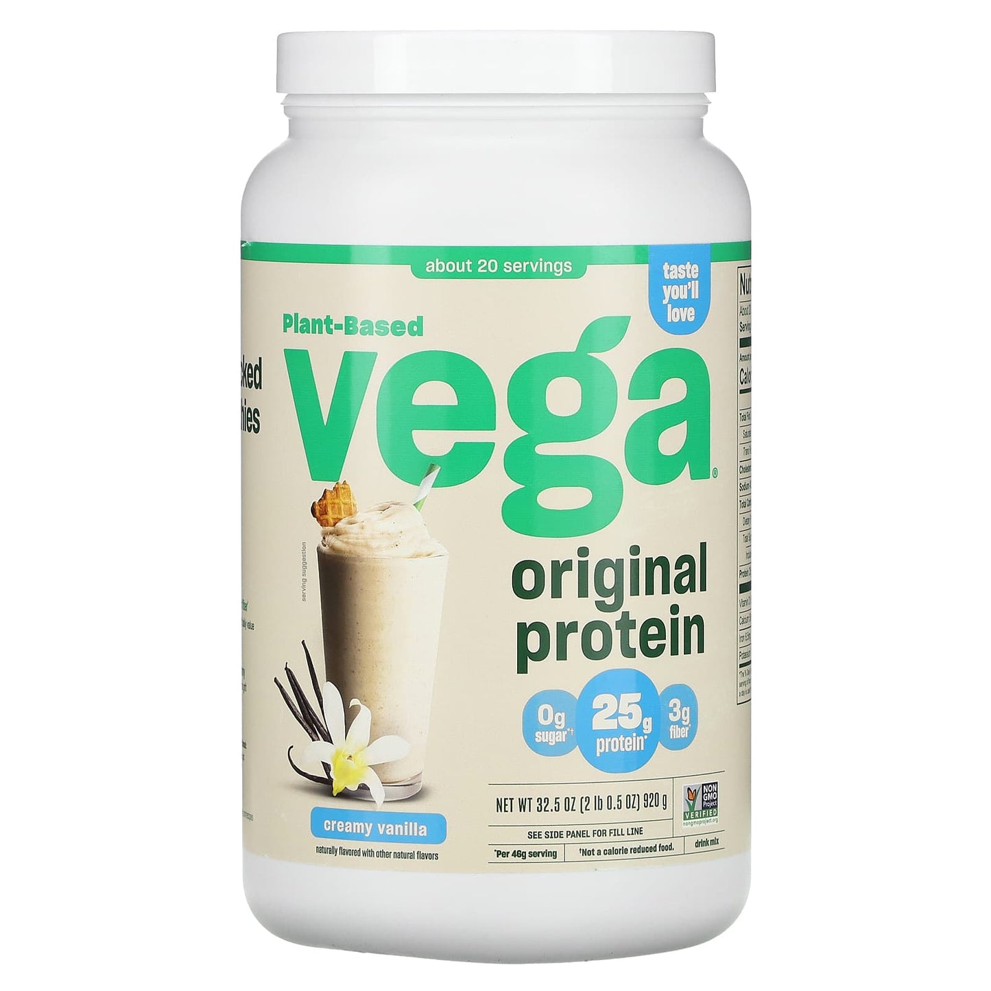 Vega-Plant-Based Original Protein-Creamy Vanilla-2 lb 0.5 oz (920 g)