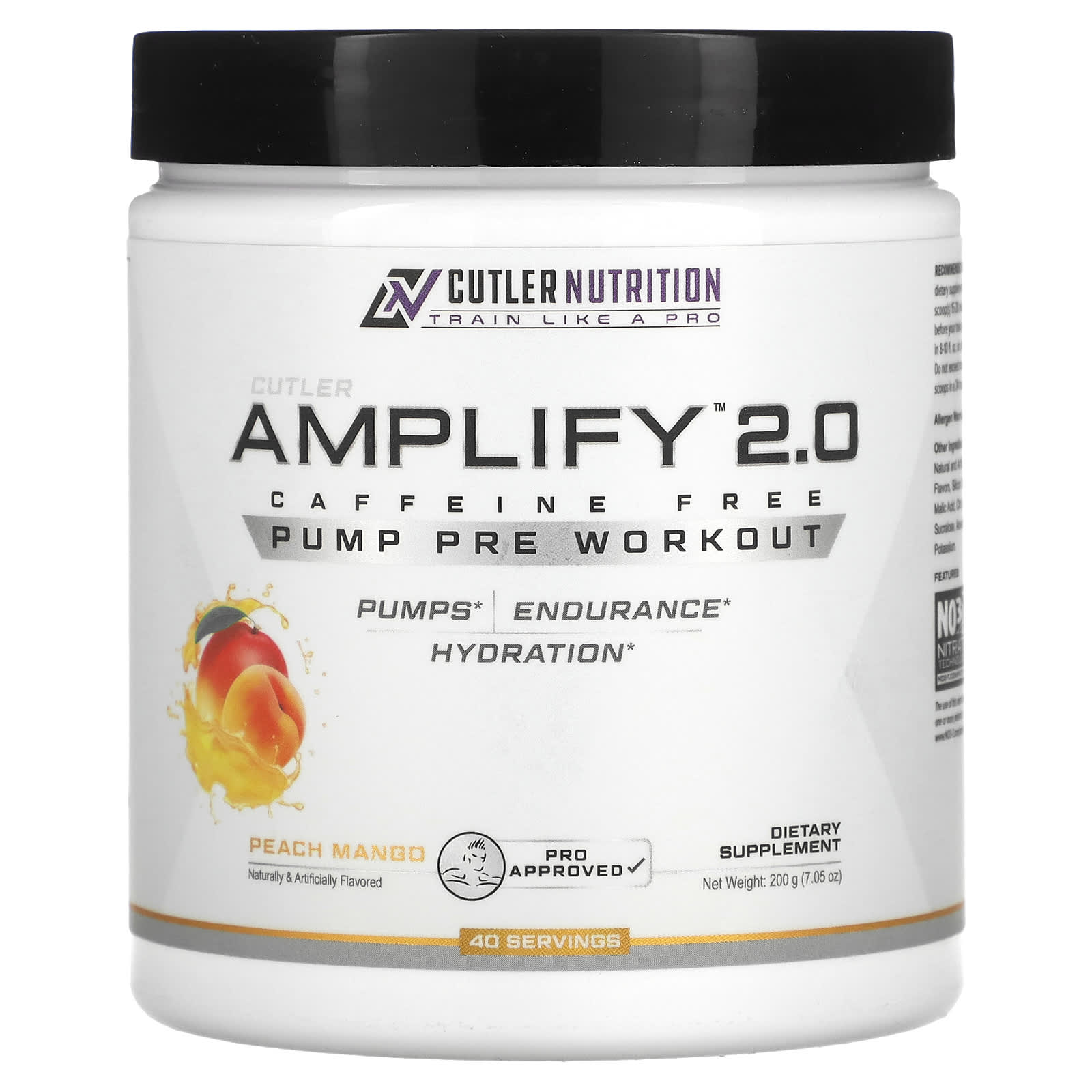 Cutler Nutrition-Amplify 2.0-Pump Pre Workout-Caffeine Free-Peach Mango-7.05 oz (200 g)