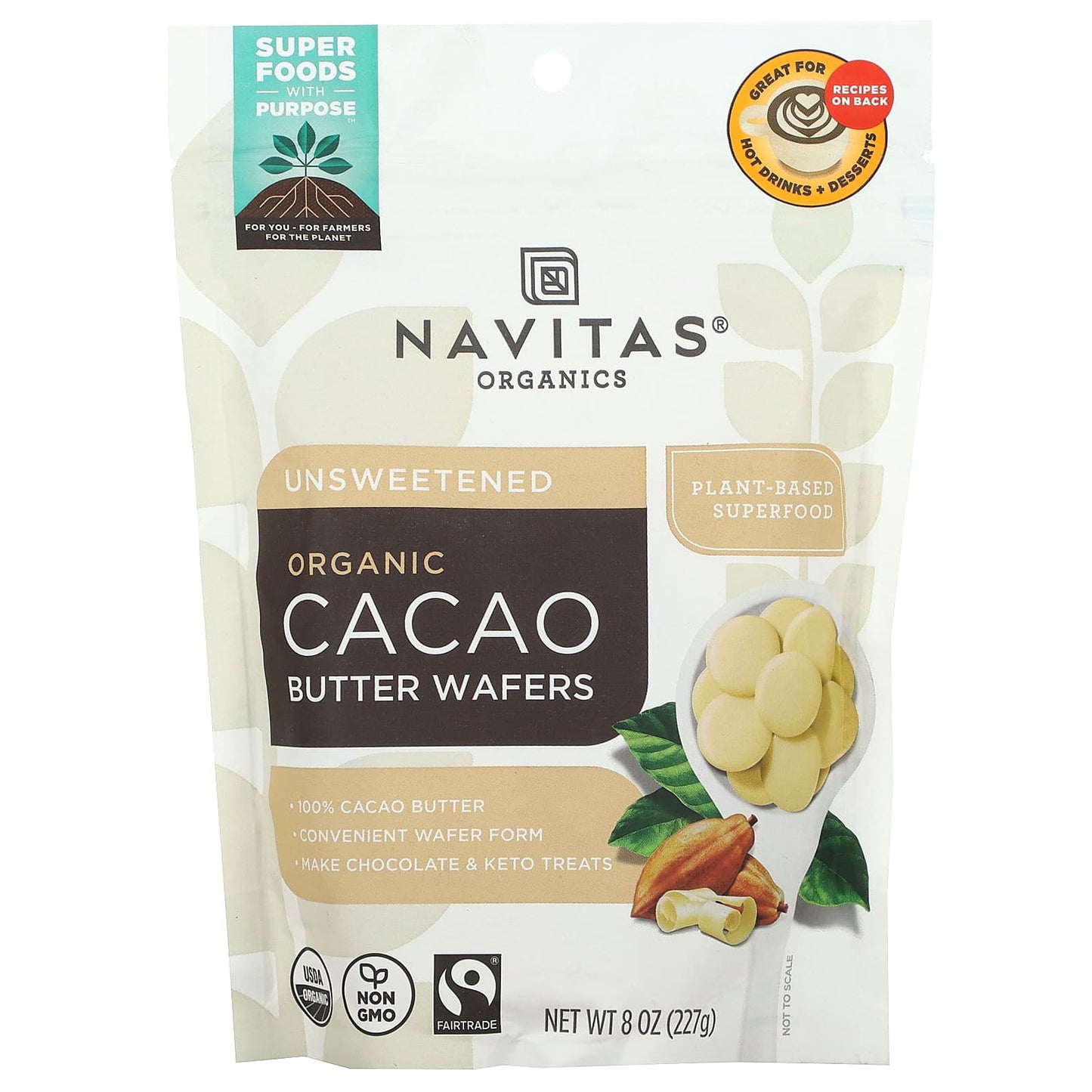 Navitas Organics-Organic Cacao Butter Wafers-Unsweetened-8 oz (227 g)