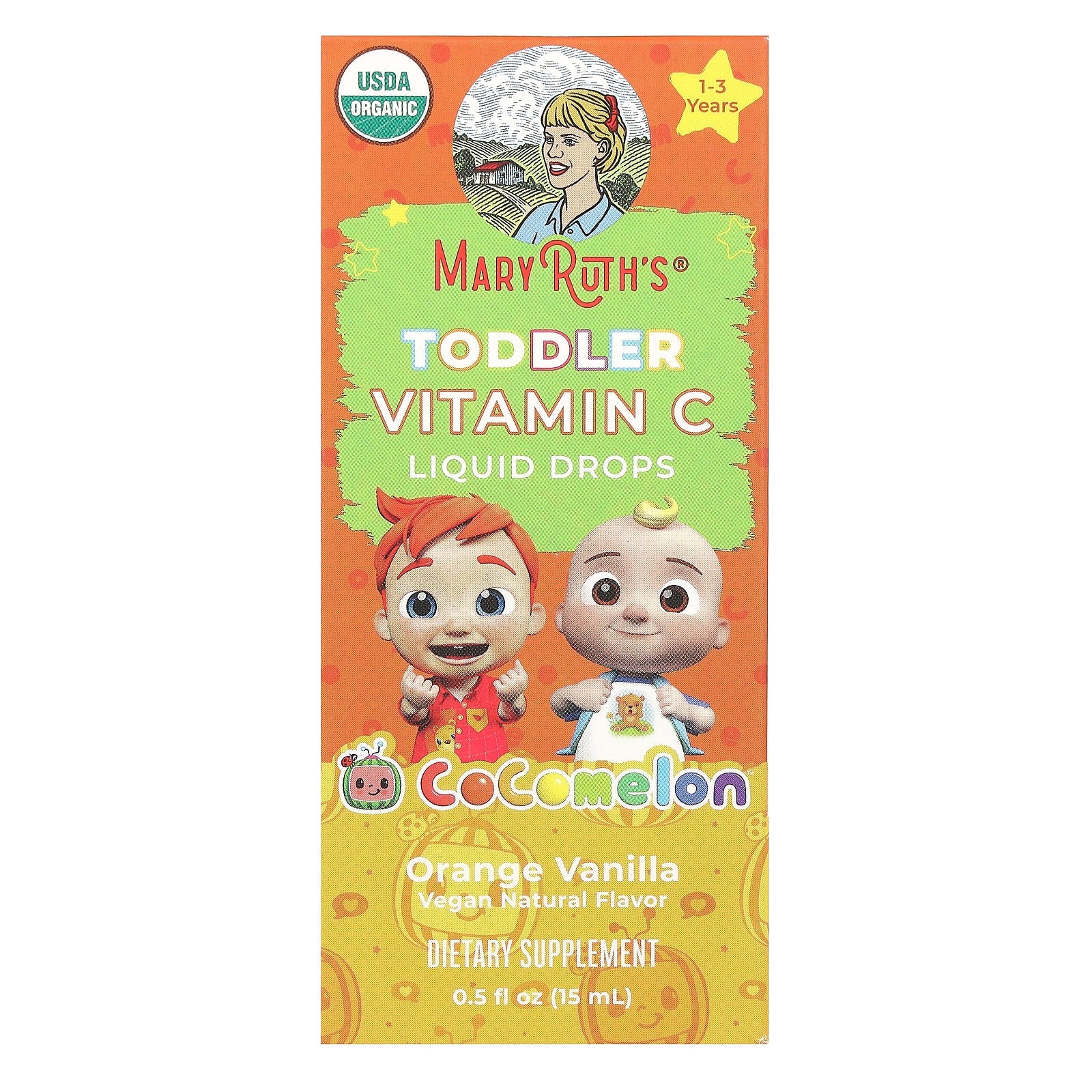 MaryRuth's-Cocomelon-Toddler Vitamin C Liquid Drops-1-3 Years-Orange Vanilla-0.5 fl oz (15 ml)