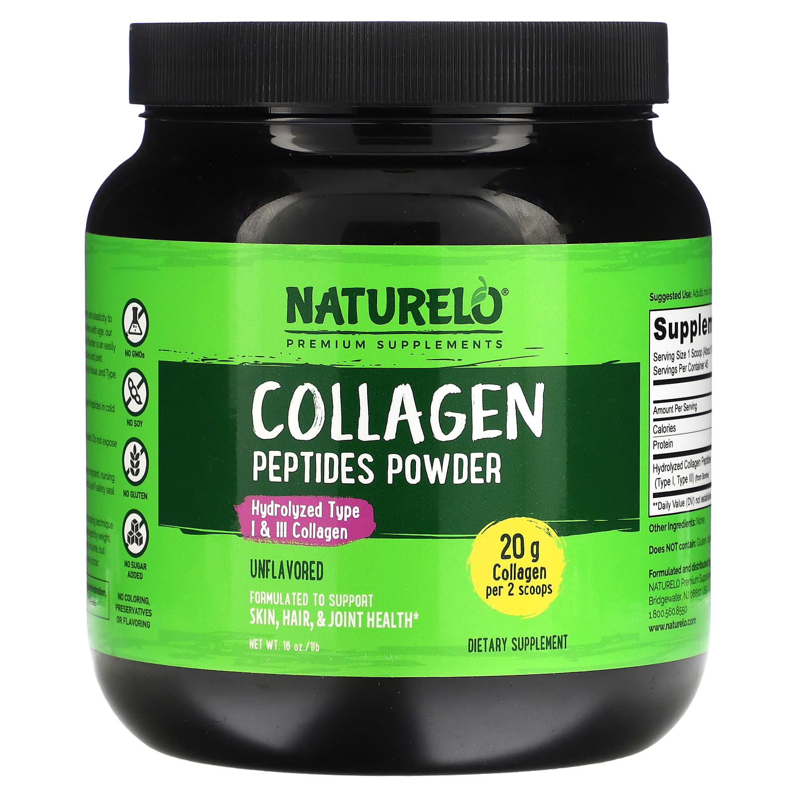 NATURELO-Collagen Peptides Powder-Unflavored-1 lb (16 oz)