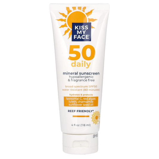 Kiss My Face-50 Daily-Mineral Sunscreen-SPF 50-Fragrance Free-4 fl oz (118 ml)