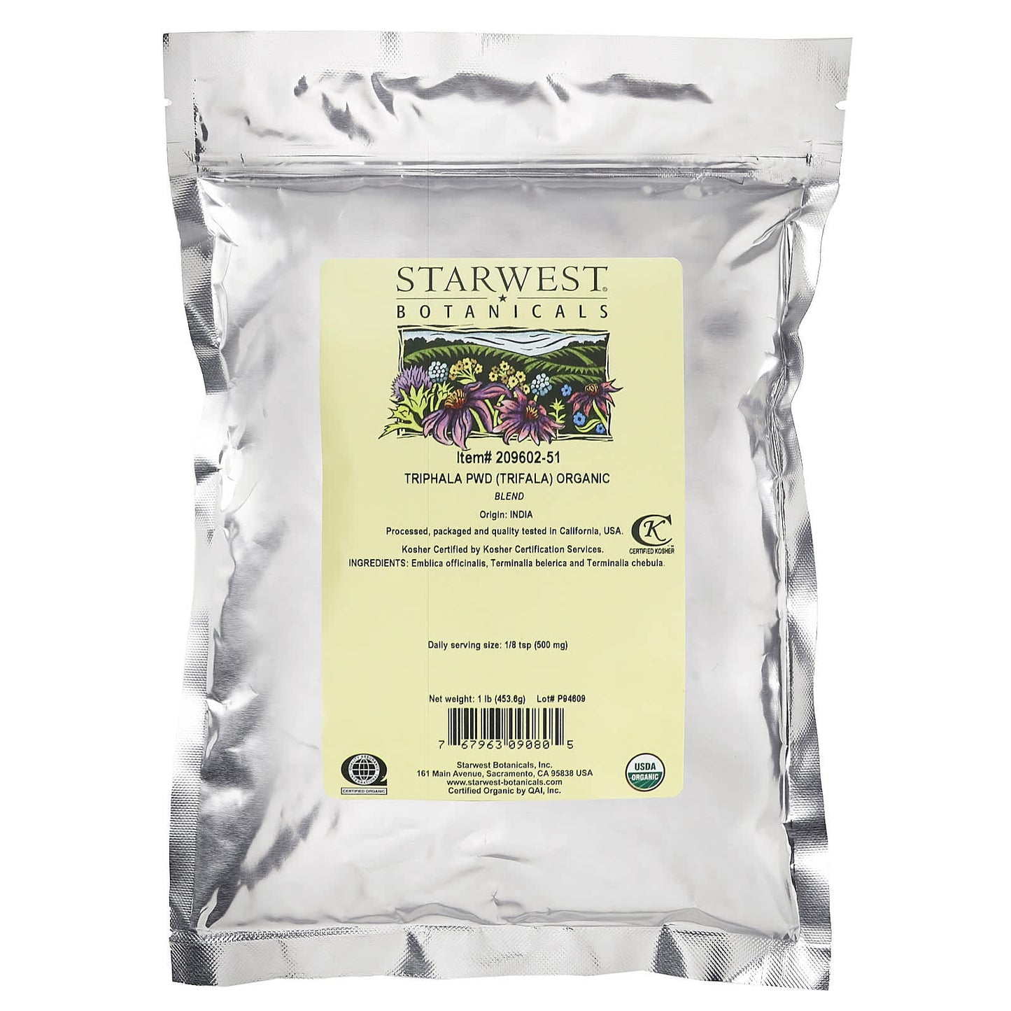 Starwest Botanicals, Organic Triphala PWD (Trifala) Blend, 1 lb (453.6 g)