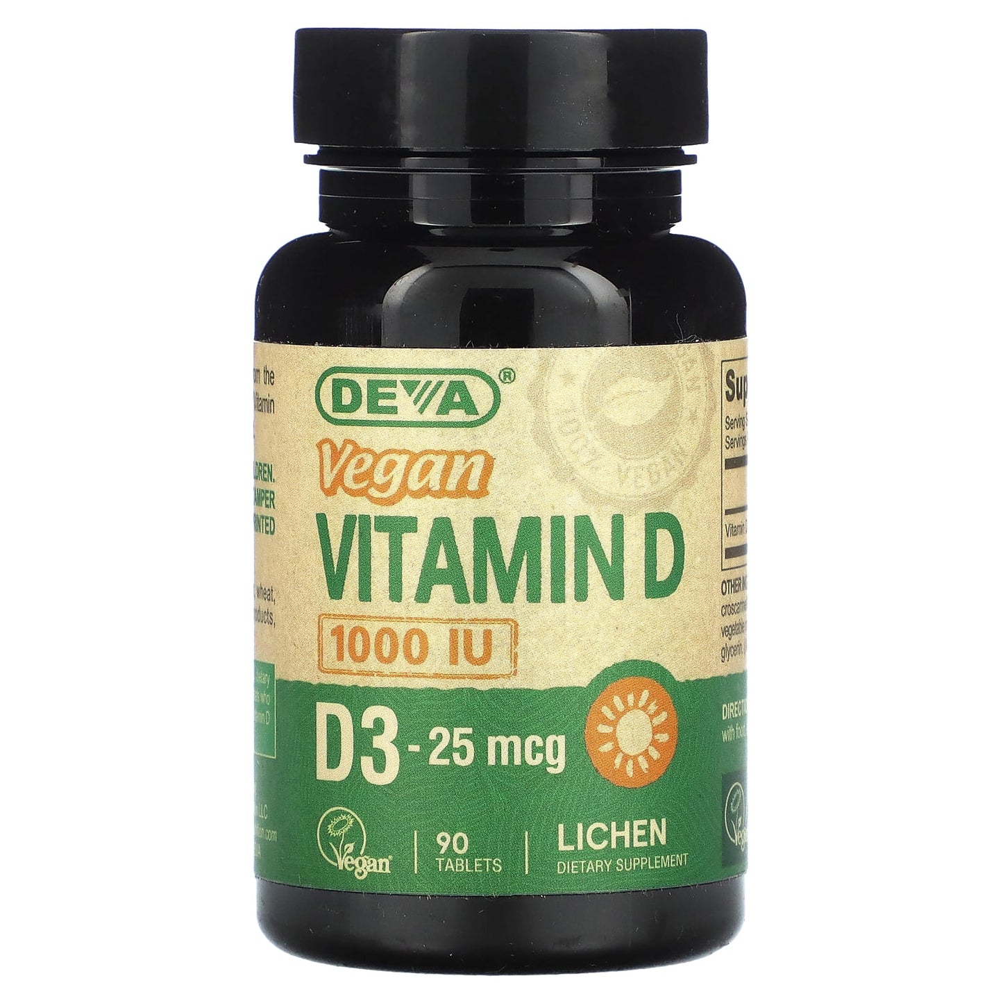 Deva-Vegan Vitamin D-D3-25 mcg (1,000 IU)-90 Tablets