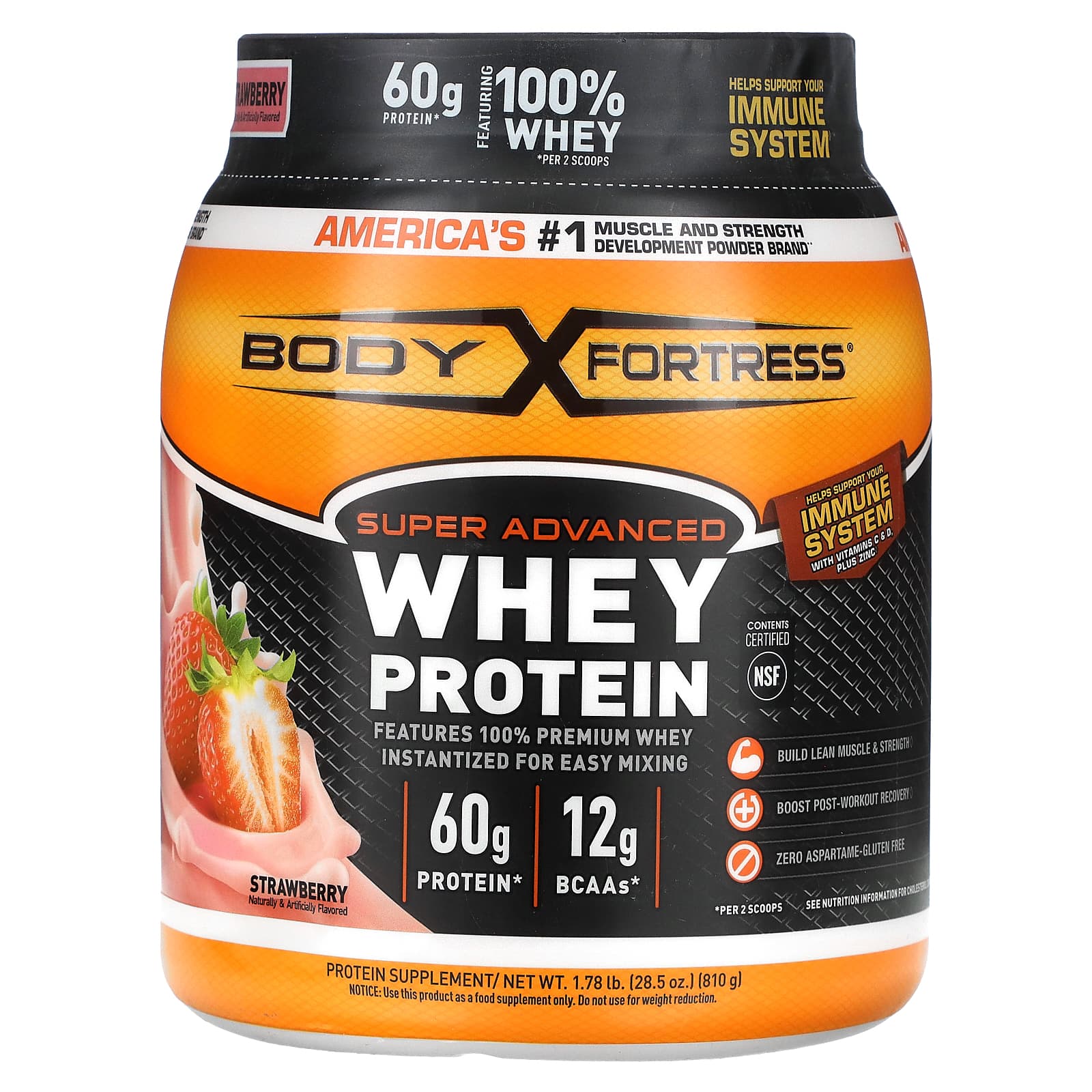 Body Fortress-Super Advanced Whey Protein-Strawberry -1.78 lb (810 g)