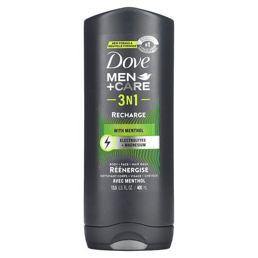 Dove-Men+Care 3 n 1-Body + Face + Hair Wash with Menthol-Recharge-13.5 oz (400 ml)