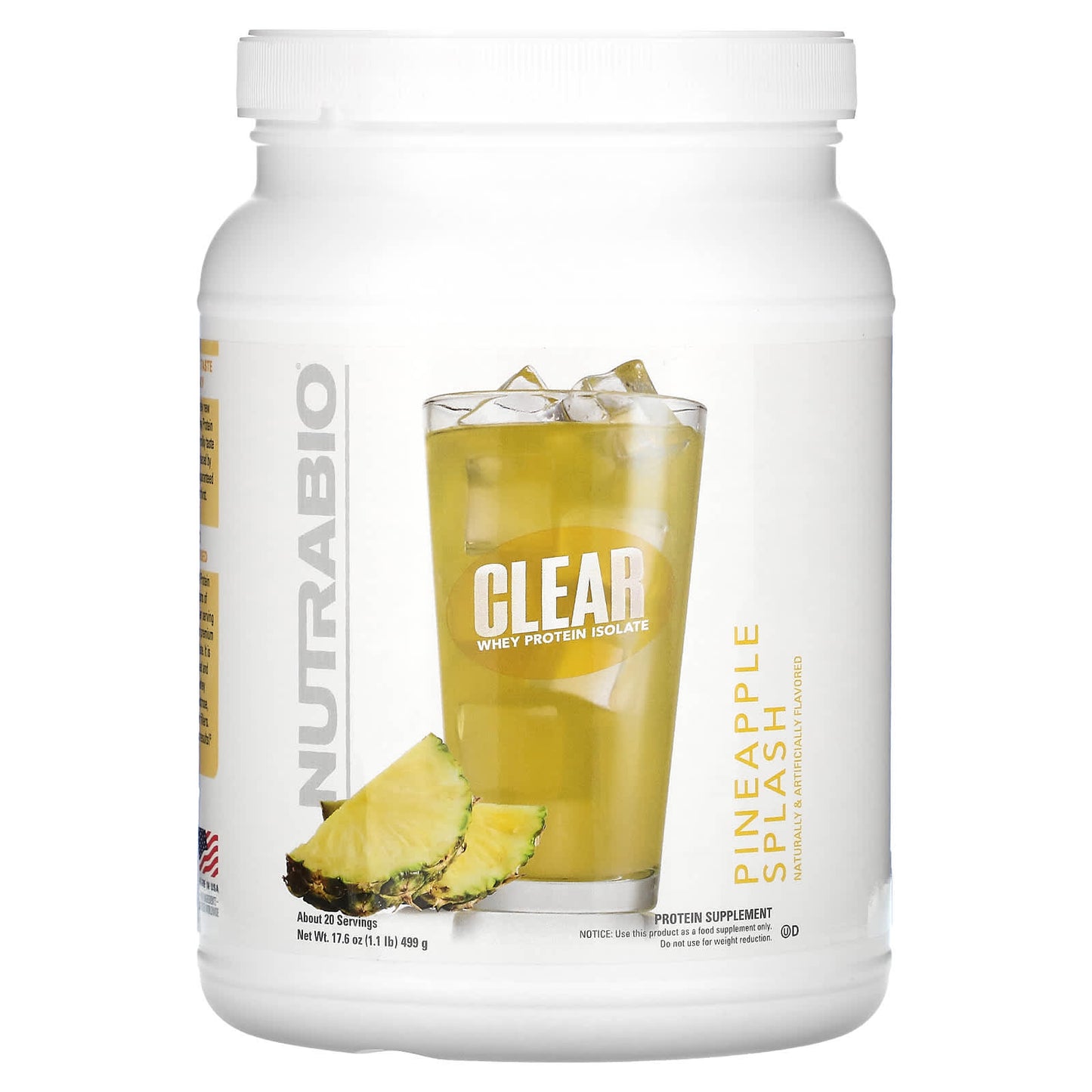 NutraBio-Clear Whey Protein Isolate-Pineapple Splash-1.1 lb (499 g)