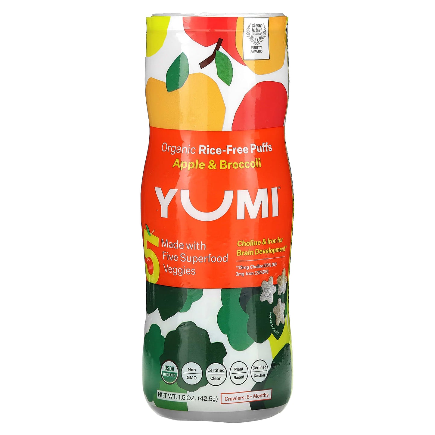 Yumi-Organic Rice-Free Puffs-8+ Months-Apple & Broccoli-1.5 oz (42.5 g)