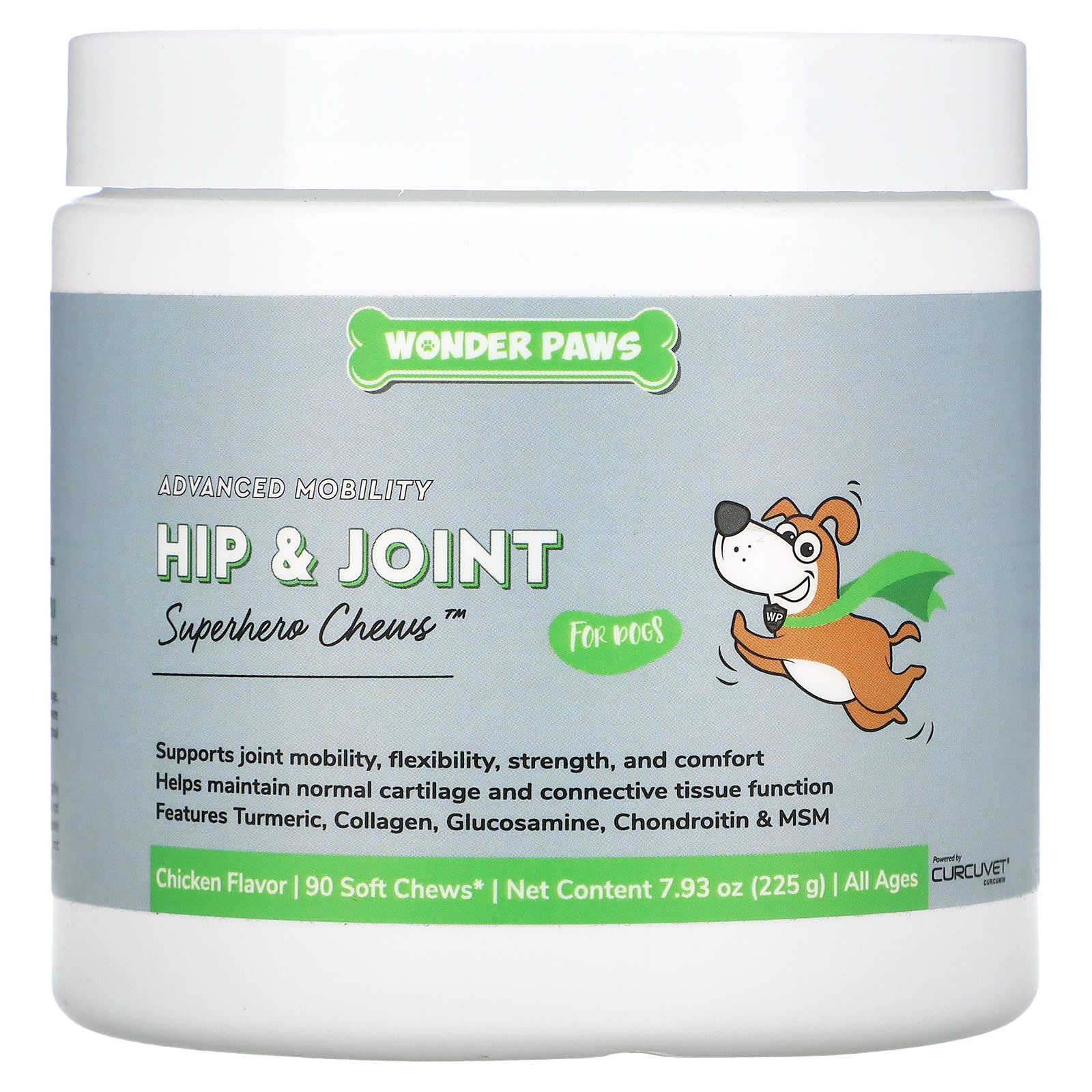 Wonder Paws-Advanced Mobility-Hip & Joint-Superhero Chews for Dogs-All Ages-Chicken -90 Soft Chews-7.93 oz (225 g)