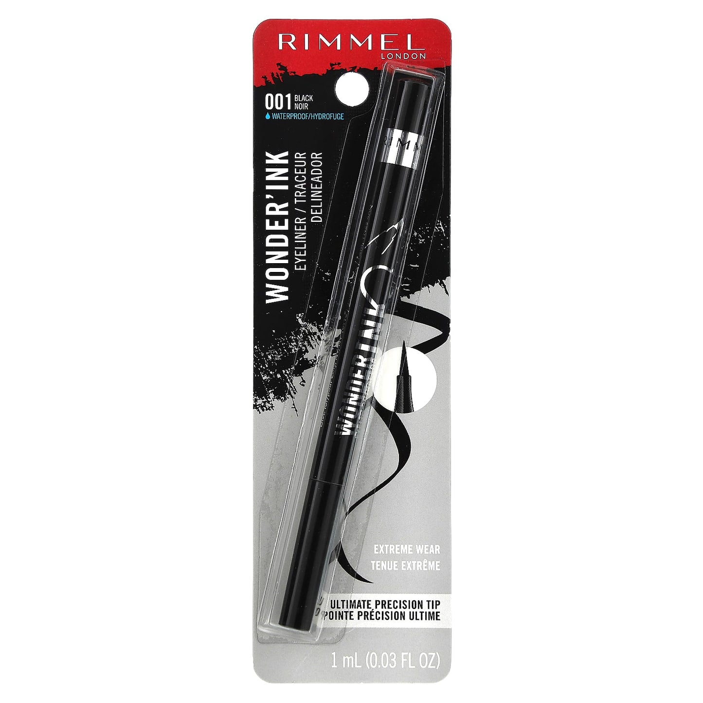 Rimmel London, Wonder'Ink Eyeliner, Waterproof, 001 Black, 0.03 fl oz (1 ml)