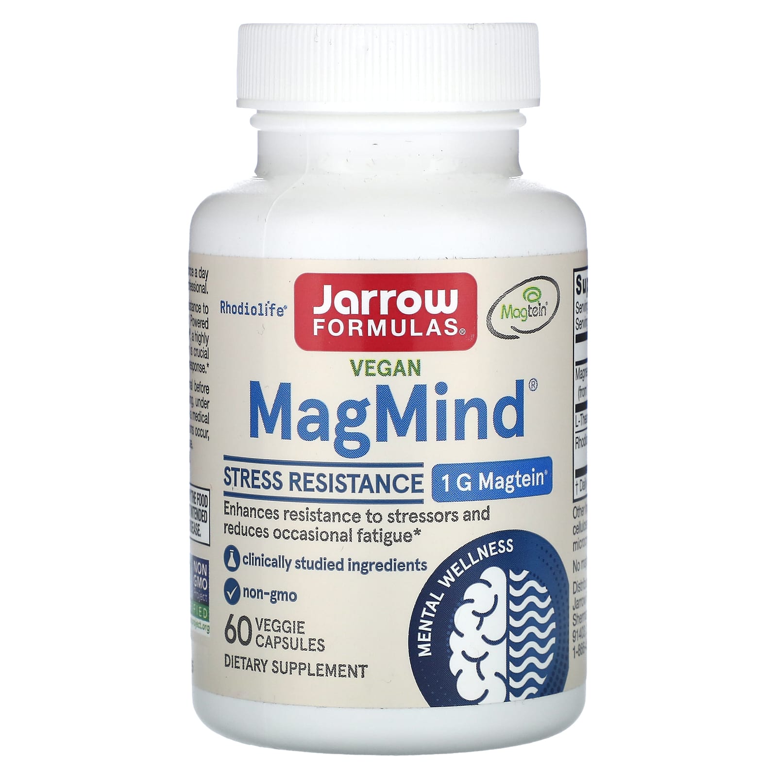 Jarrow Formulas-Vegan MagMind-Stress Resistance-60 Veggie Capsules