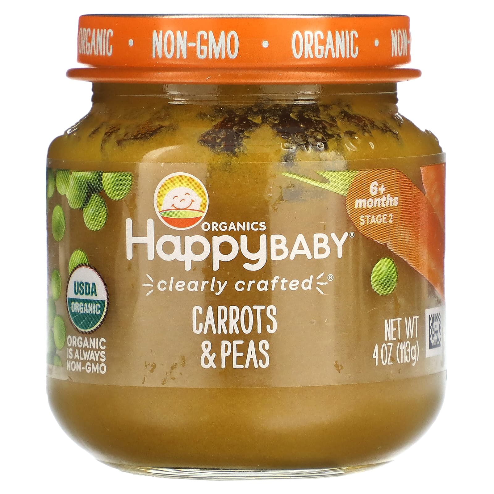 Happy Family Organics-Happy Baby-6+ Months-Carrots & Peas-4 oz (113 g)