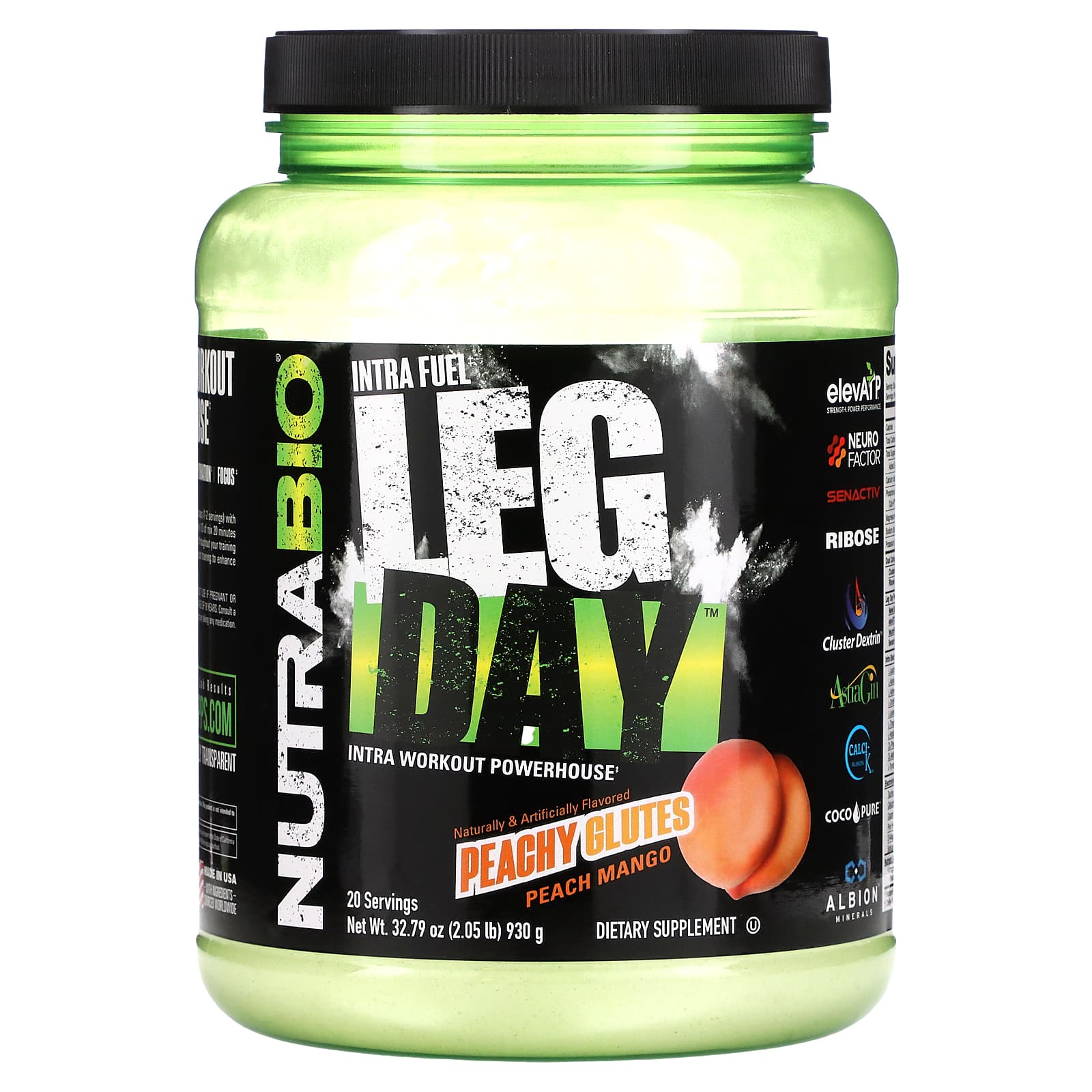 NutraBio-Intra Fuel-Leg Day-Intra Workout Powerhouse-Peachy Glutes Peach Mango-2.05 lb (930 g)