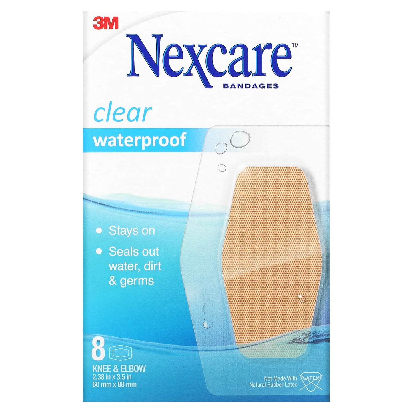 Nexcare-Clear Waterproof Bandages-Knee & Elbow-8 Bandages